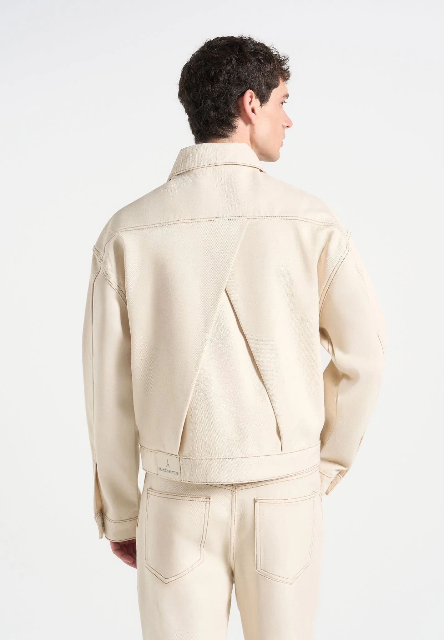 Damien - Denim Jacket with Back Pleat - Cream - Image 2