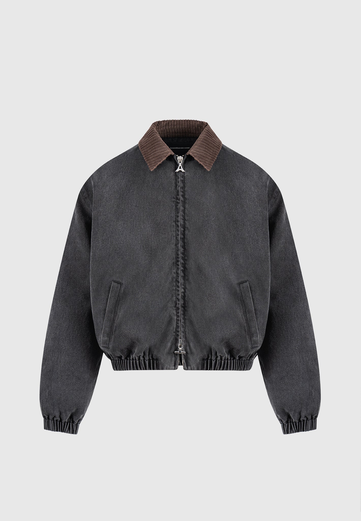 Denim Padded Cropped Bomber Jacket - Washed Grey - Image 3