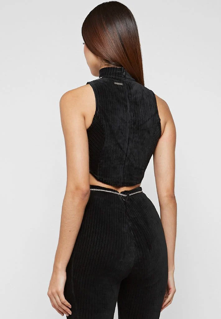 Detachable Chain Ribbed Velour Top - Black - Image 4