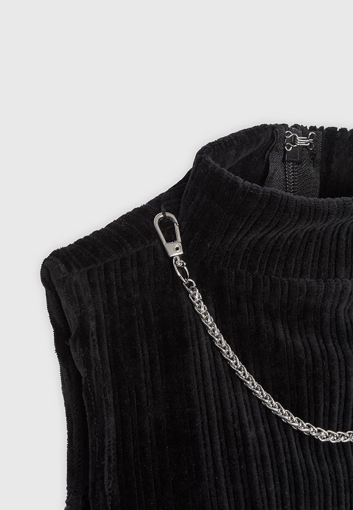 Detachable Chain Ribbed Velour Top - Black - Image 7
