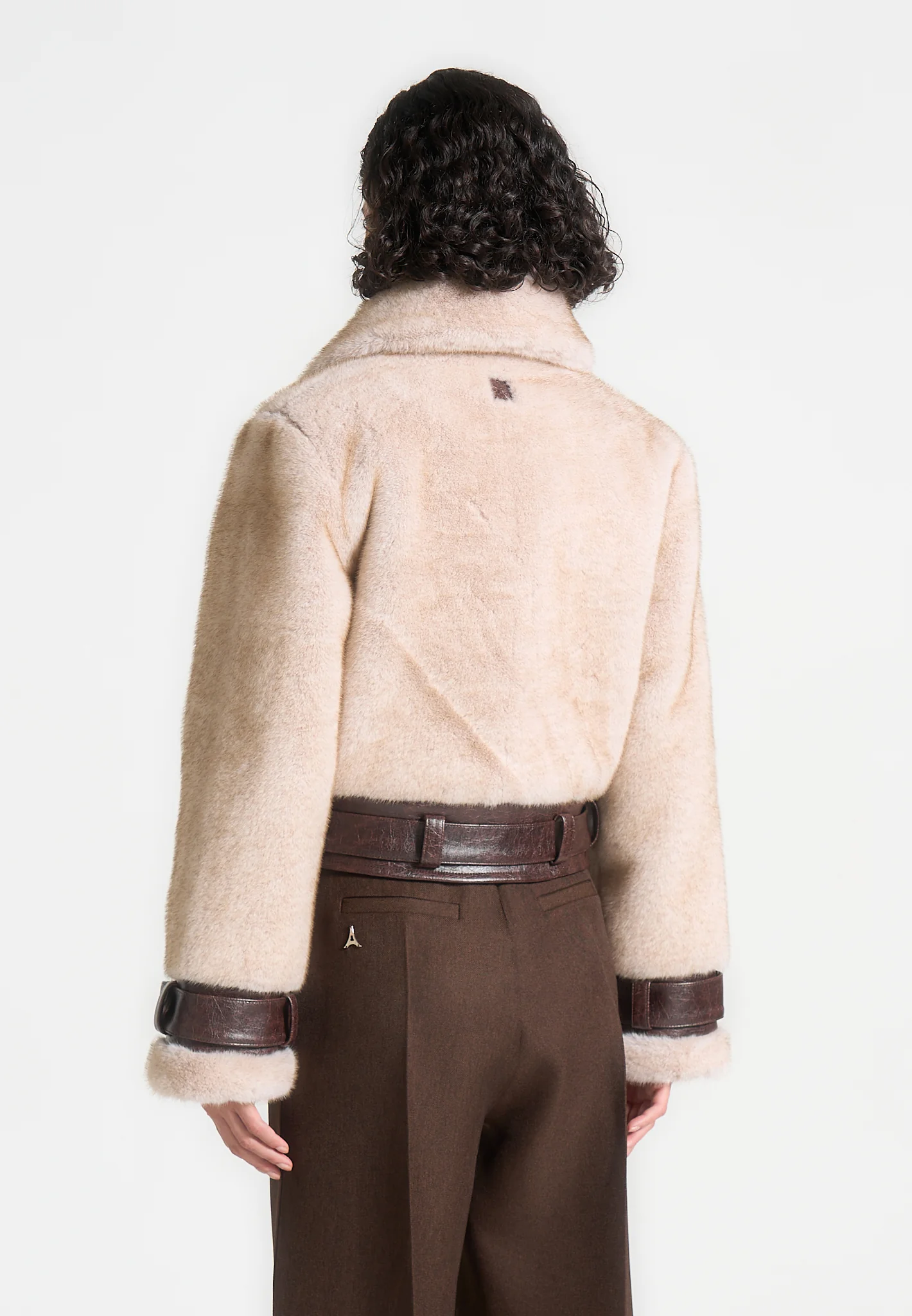 Deya - Plush & Leather Leather Belted Jacket - Beige/Brown - Image 5