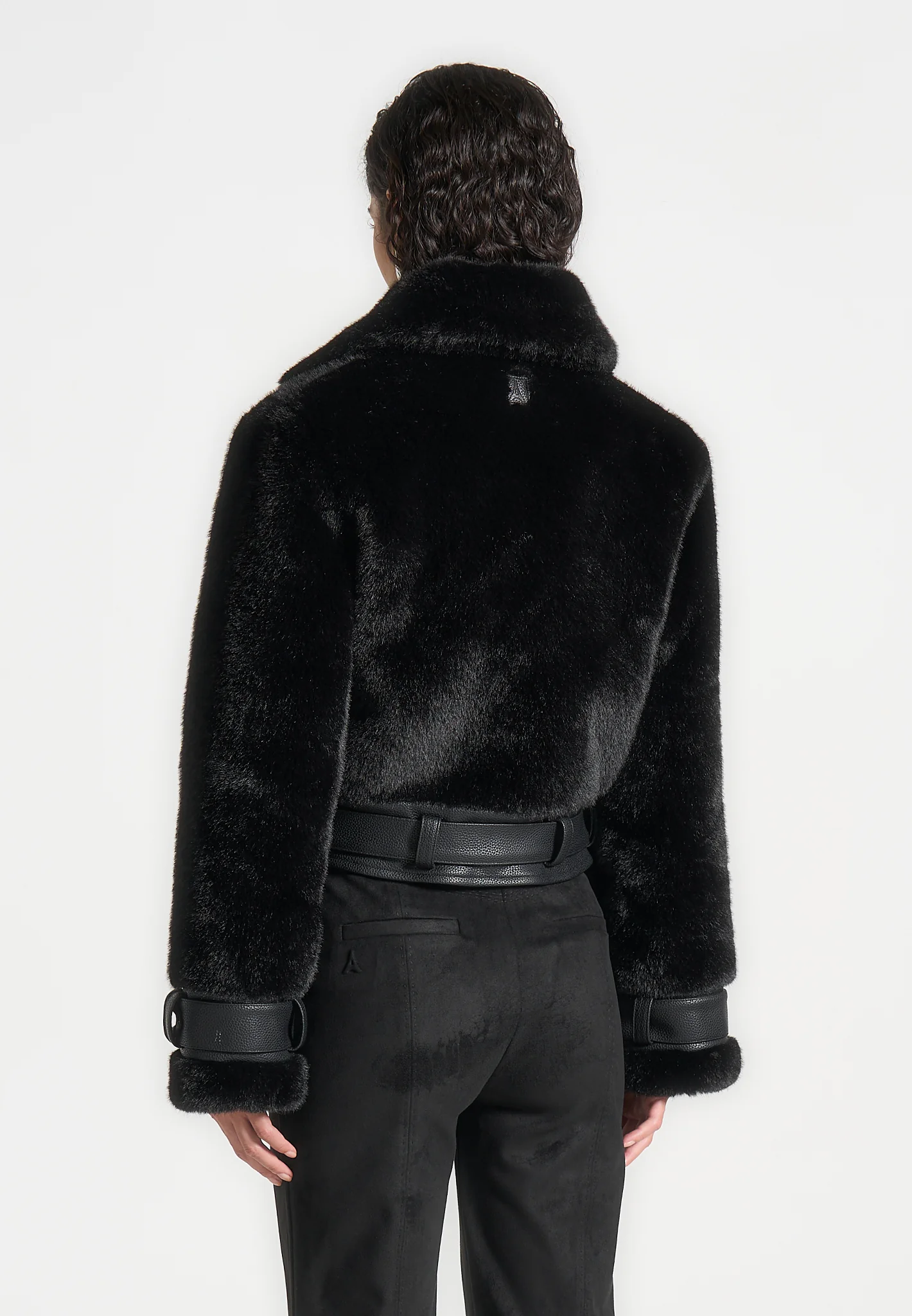 Deya - Plush & Leather Leather Belted Jacket - Black - Image 4