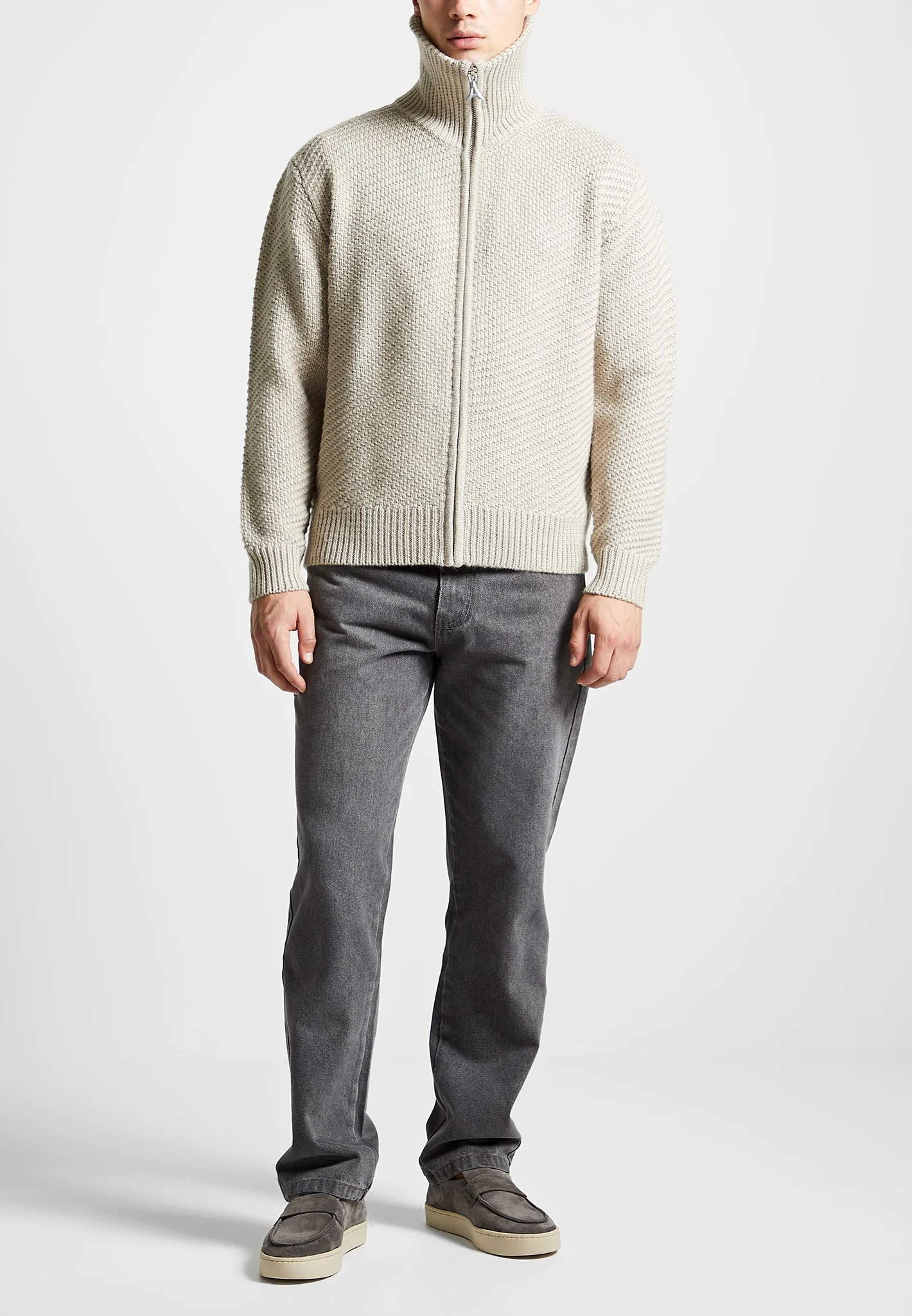 Diagonal Knit Cardigan - Stone - Image 2