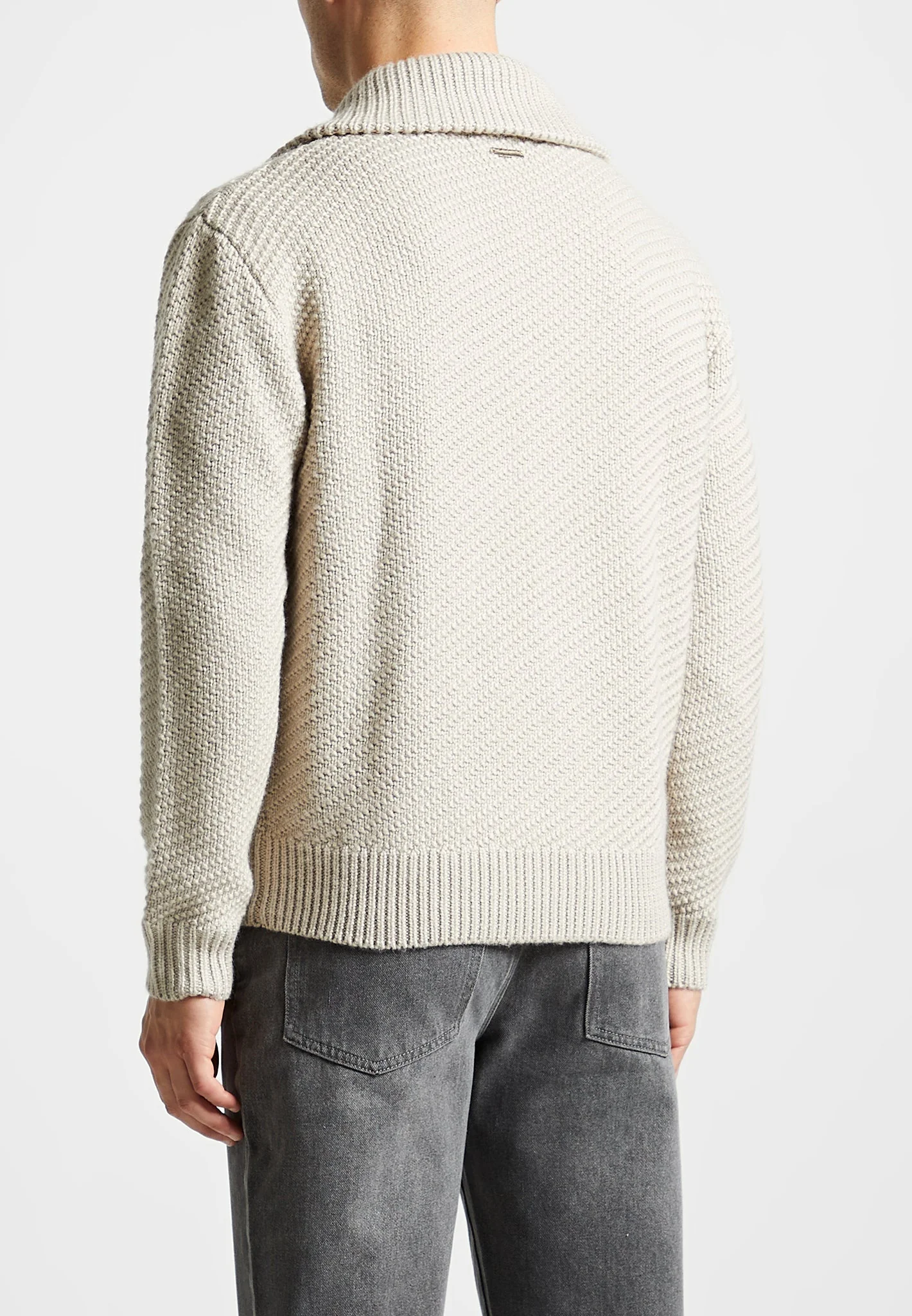 Diagonal Knit Cardigan - Stone - Image 4