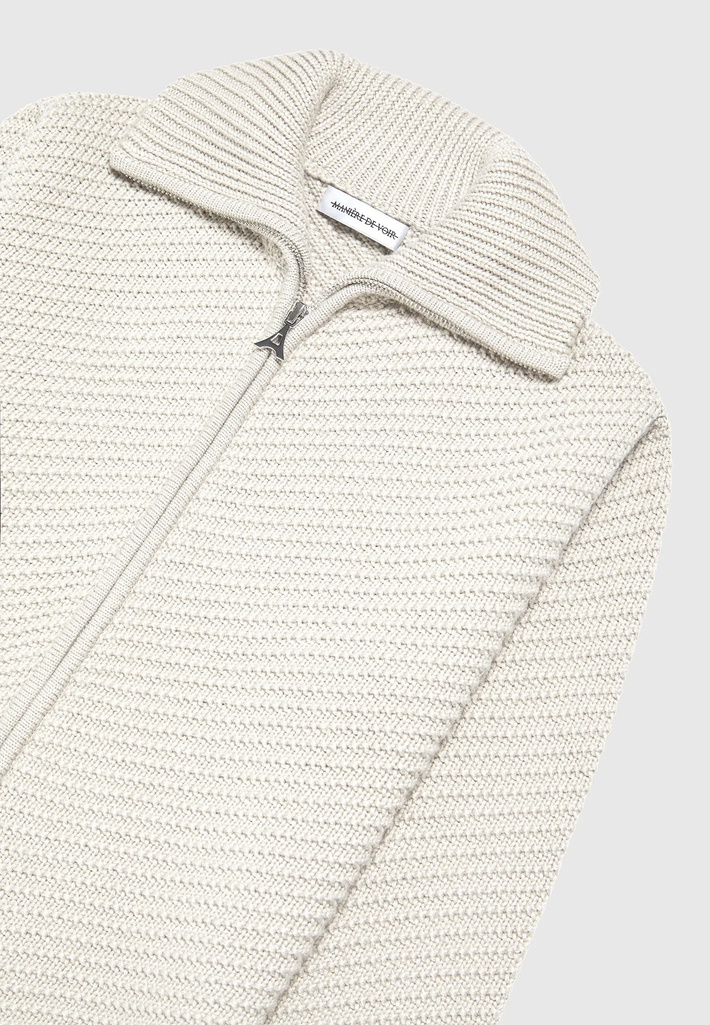 Diagonal Knit Cardigan - Stone - Image 5