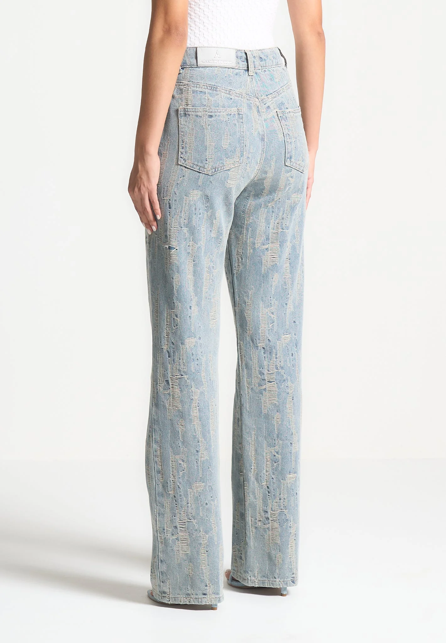 Florence - Distressed High Rise Straight Leg Jeans - Mid Blue - Image 4
