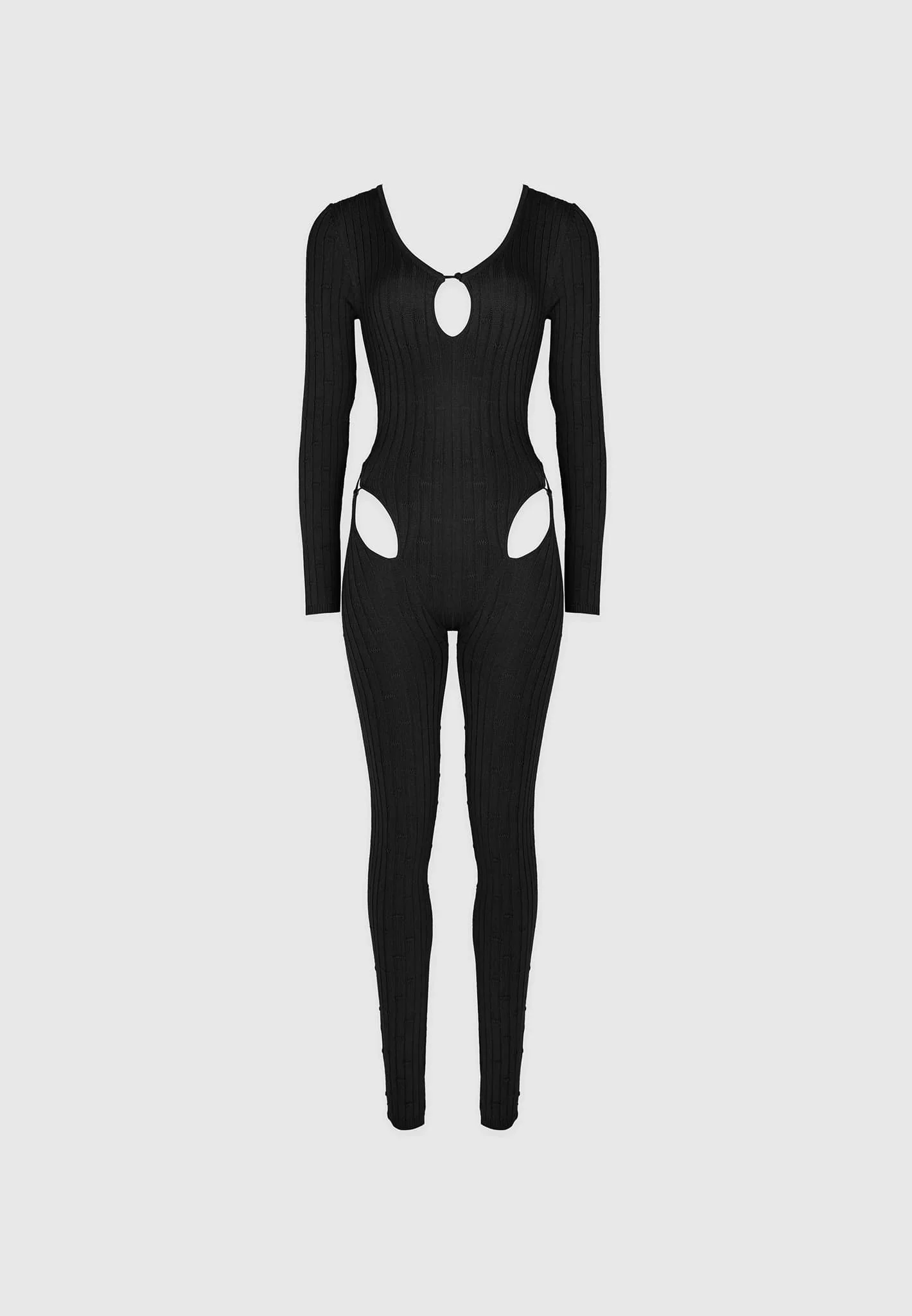 Distressed Knitted Cut Out Jumpsuit - Black - Image 8
