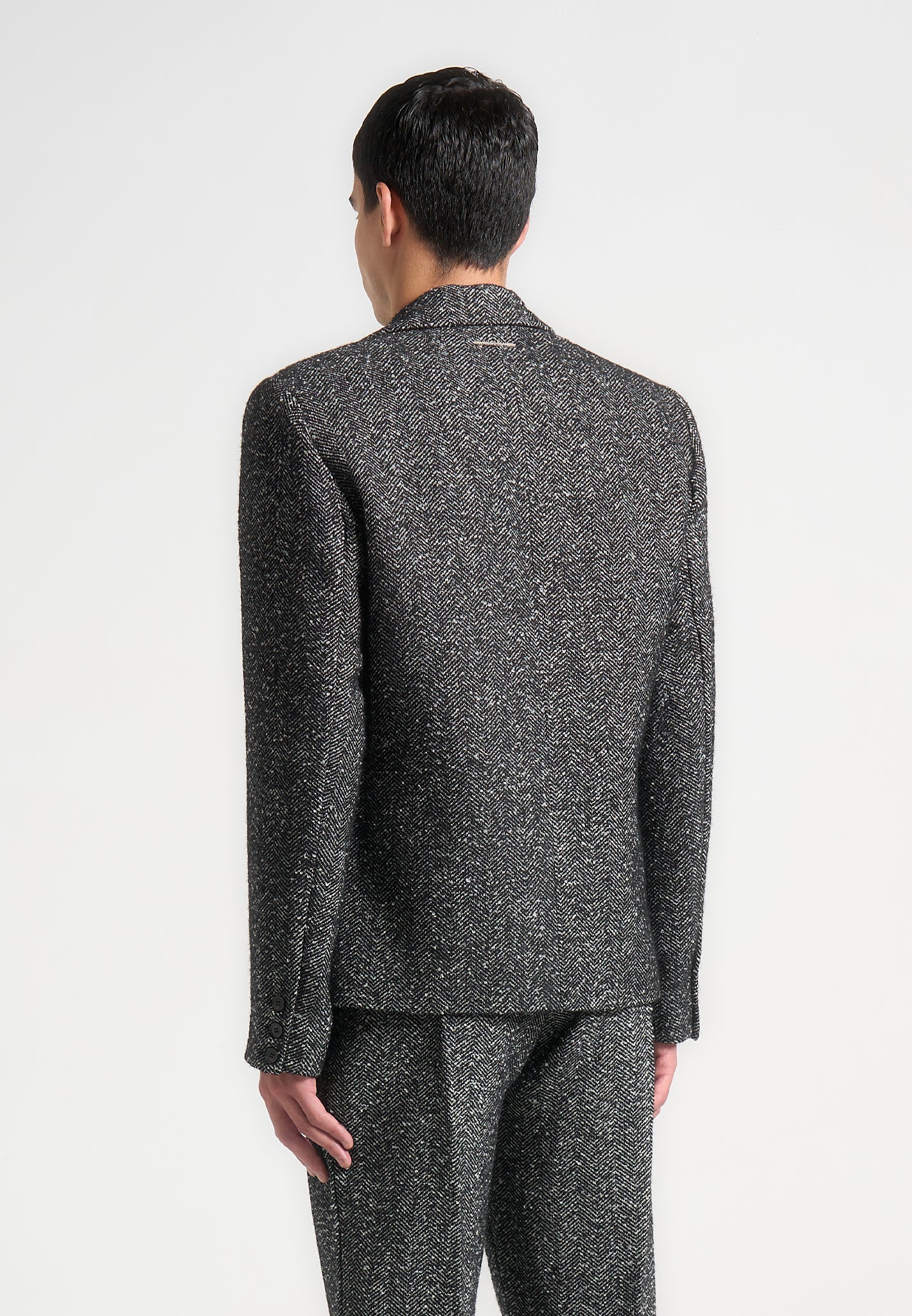Didier - Double Breasted Herringbone Wool Blend Suit Jacket - Black - Image 4