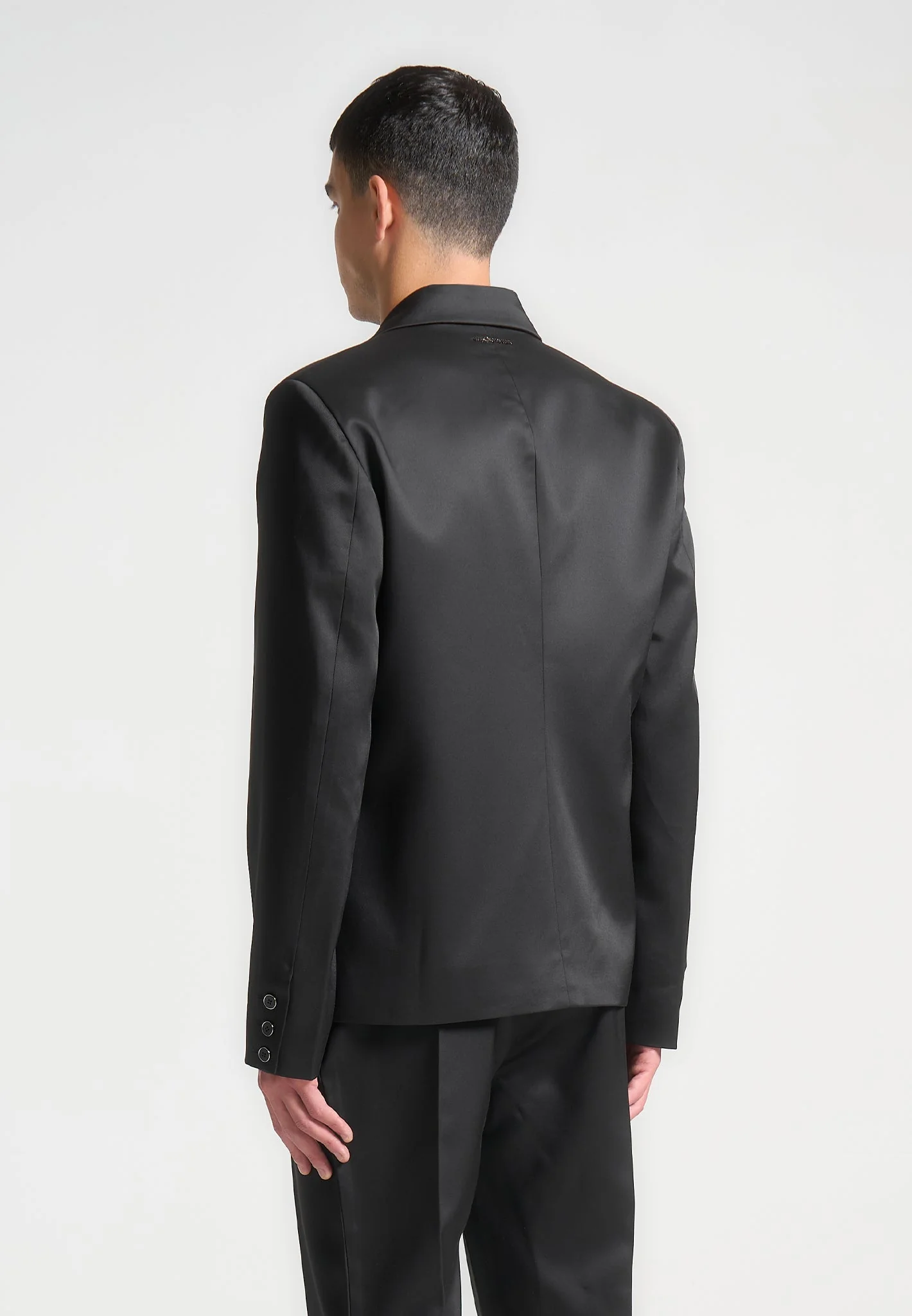 Gaston - Double Breasted Satin Suit Jacket - Black - Image 3