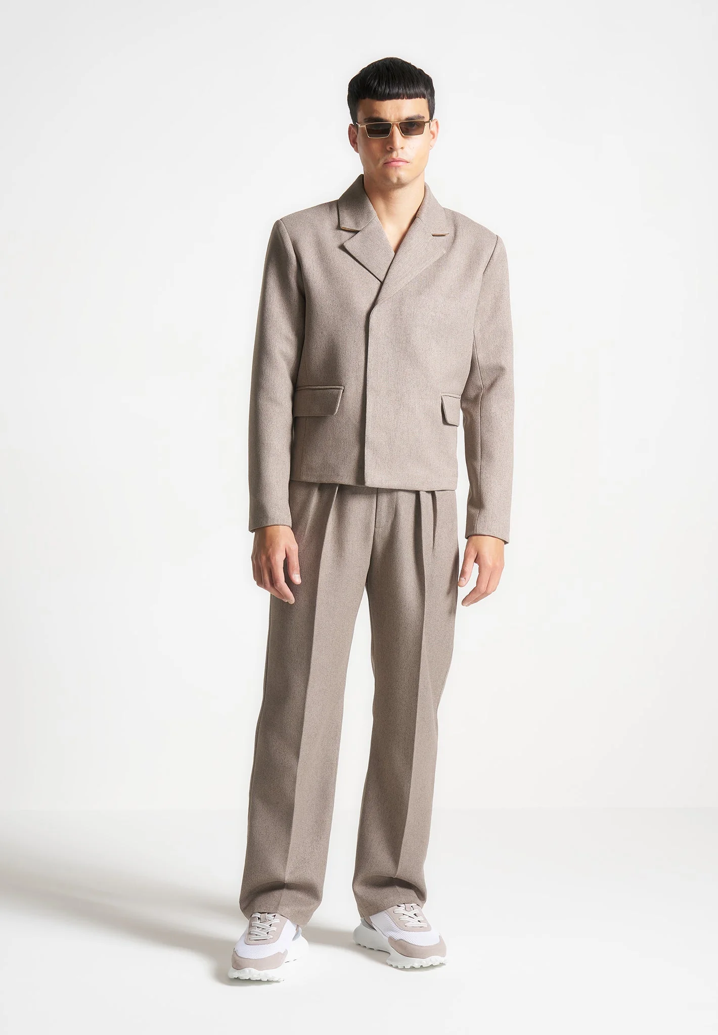 Hector - Double Breasted Tailored Cropped Blazer - Taupe - Image 2