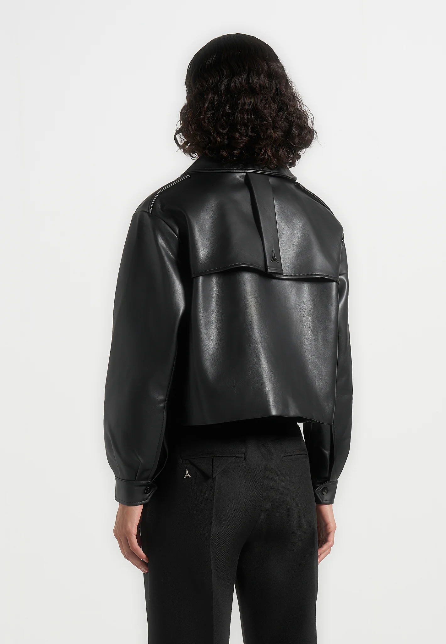 Double Breasted Leather Biker Jacket - Black - Image 3