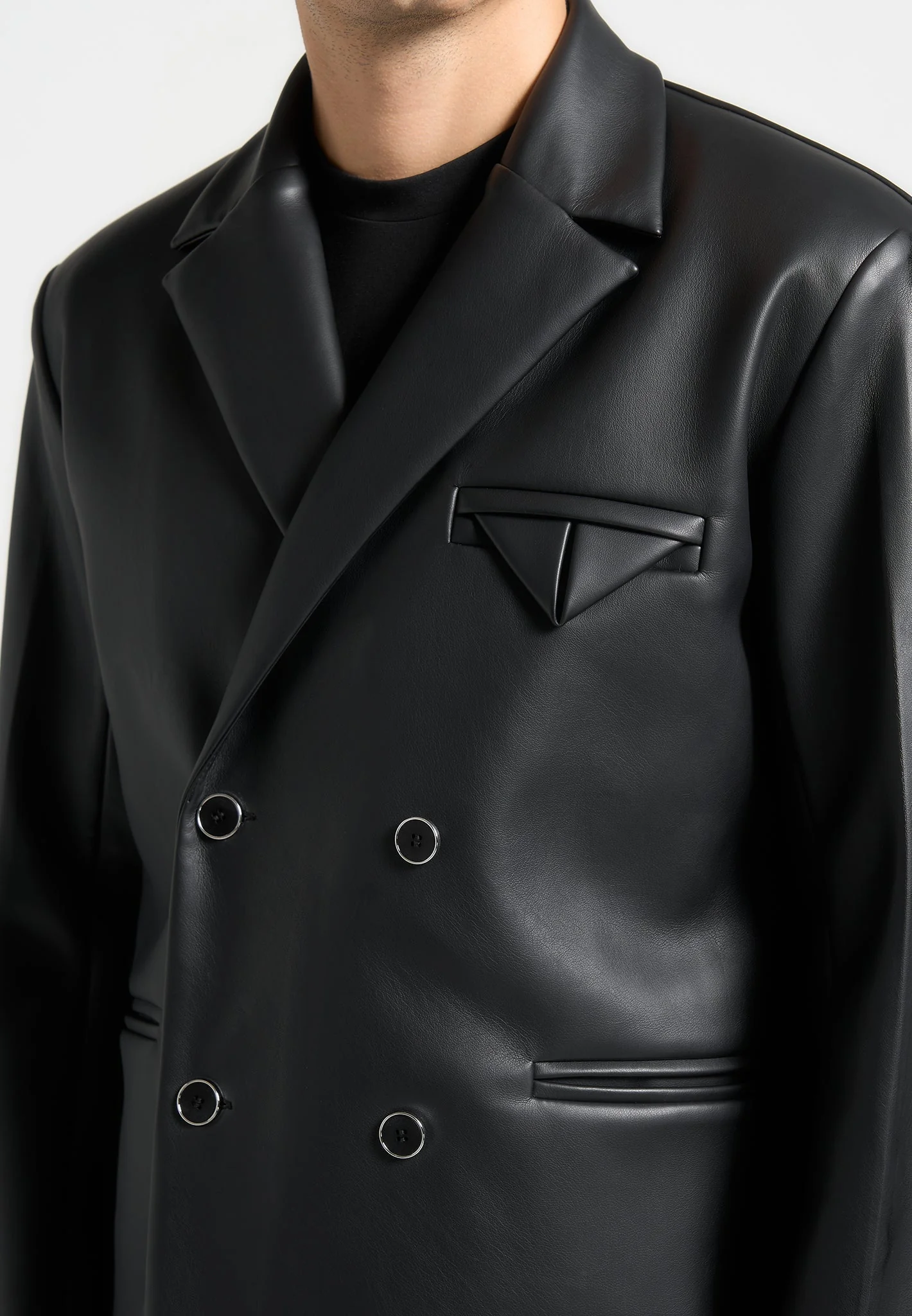 Didier - Double Breasted Leather Suit Jacket - Black - Image 3