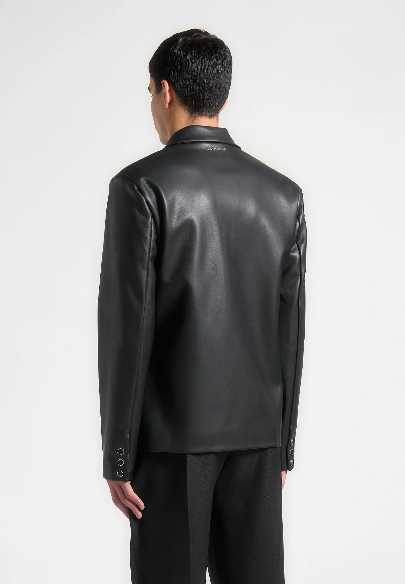 Didier - Double Breasted Leather Suit Jacket - Black - Image 4