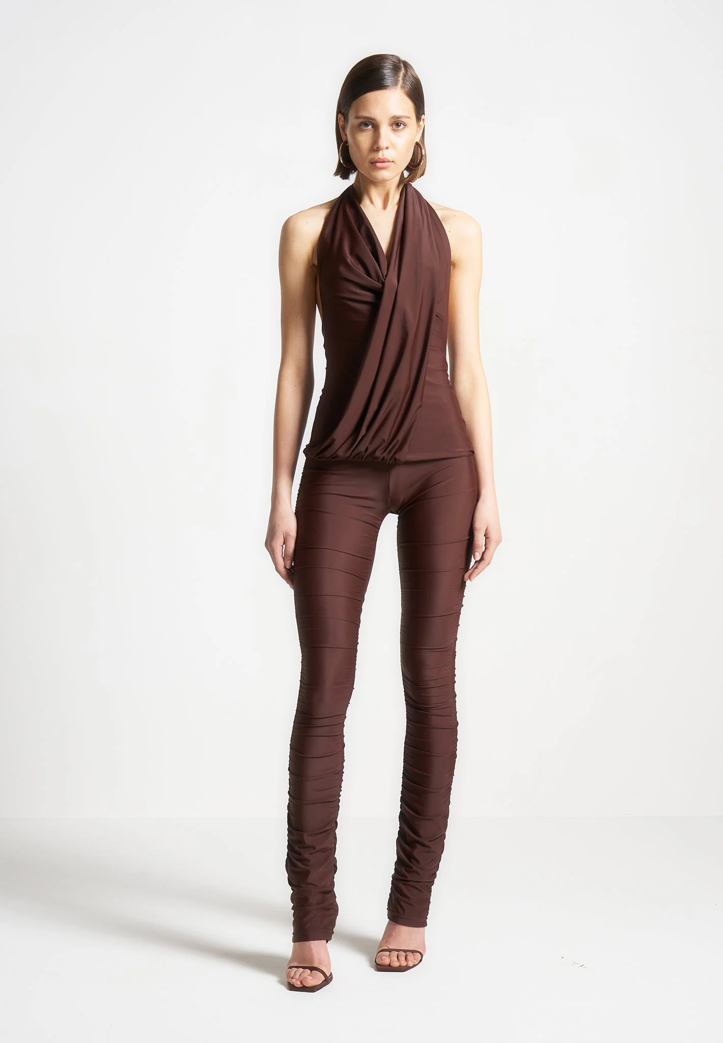 Draped Halterneck Top - Brown - Image 3