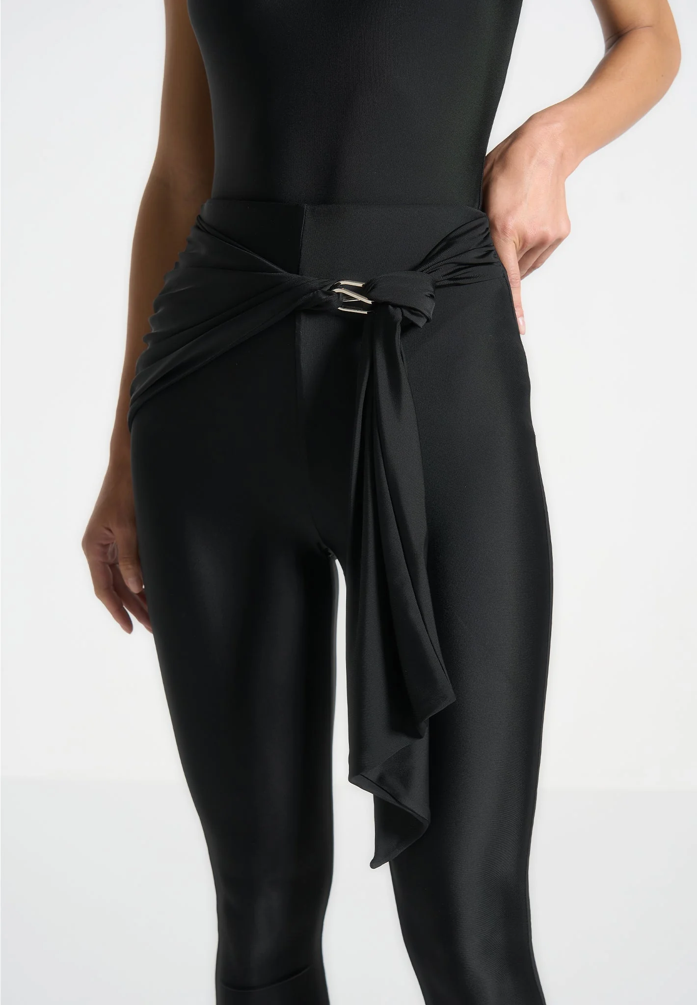 Draped Hardware Detail Leggings - Black - Image 3