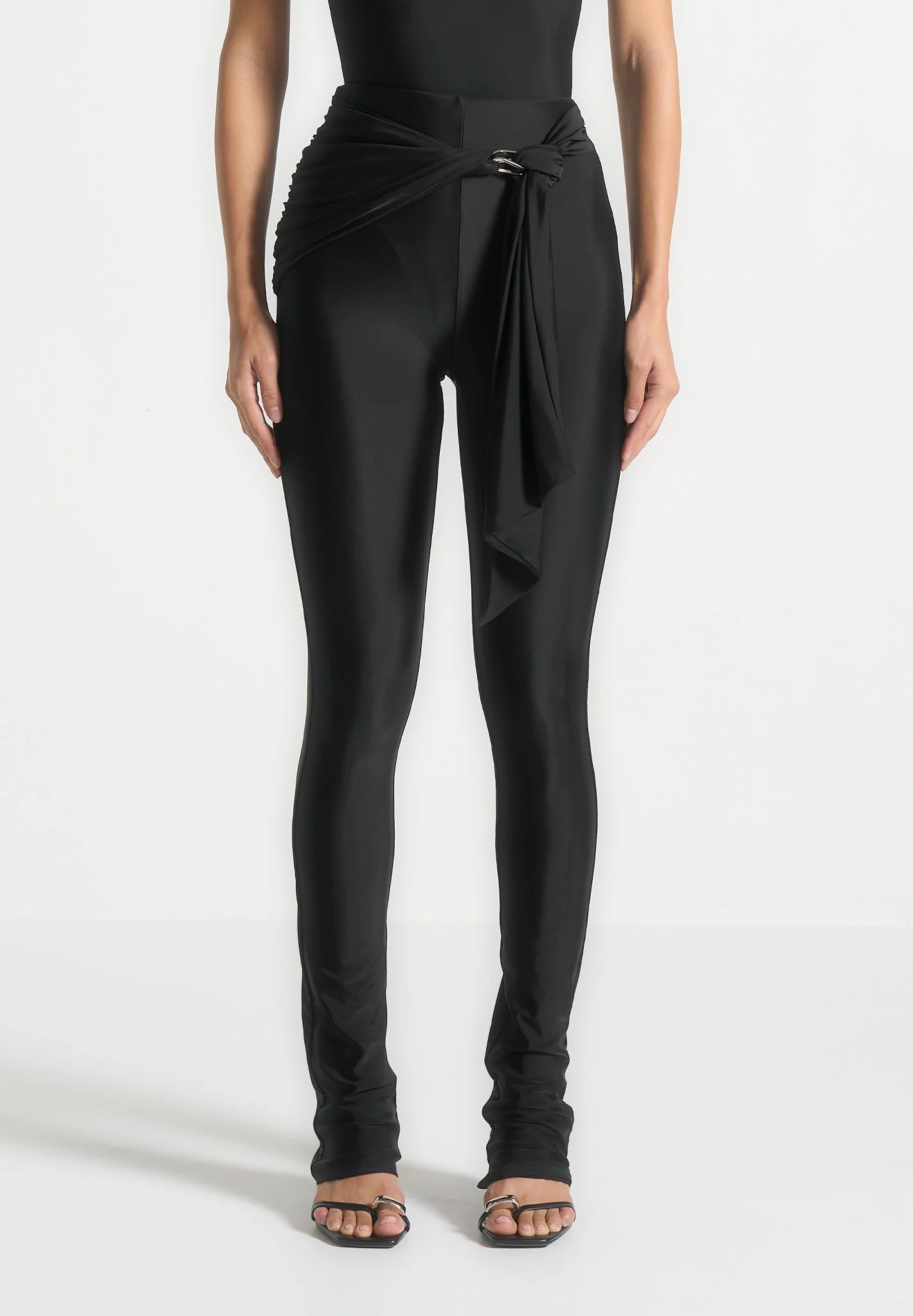 Draped Hardware Detail Leggings - Black - Image 4