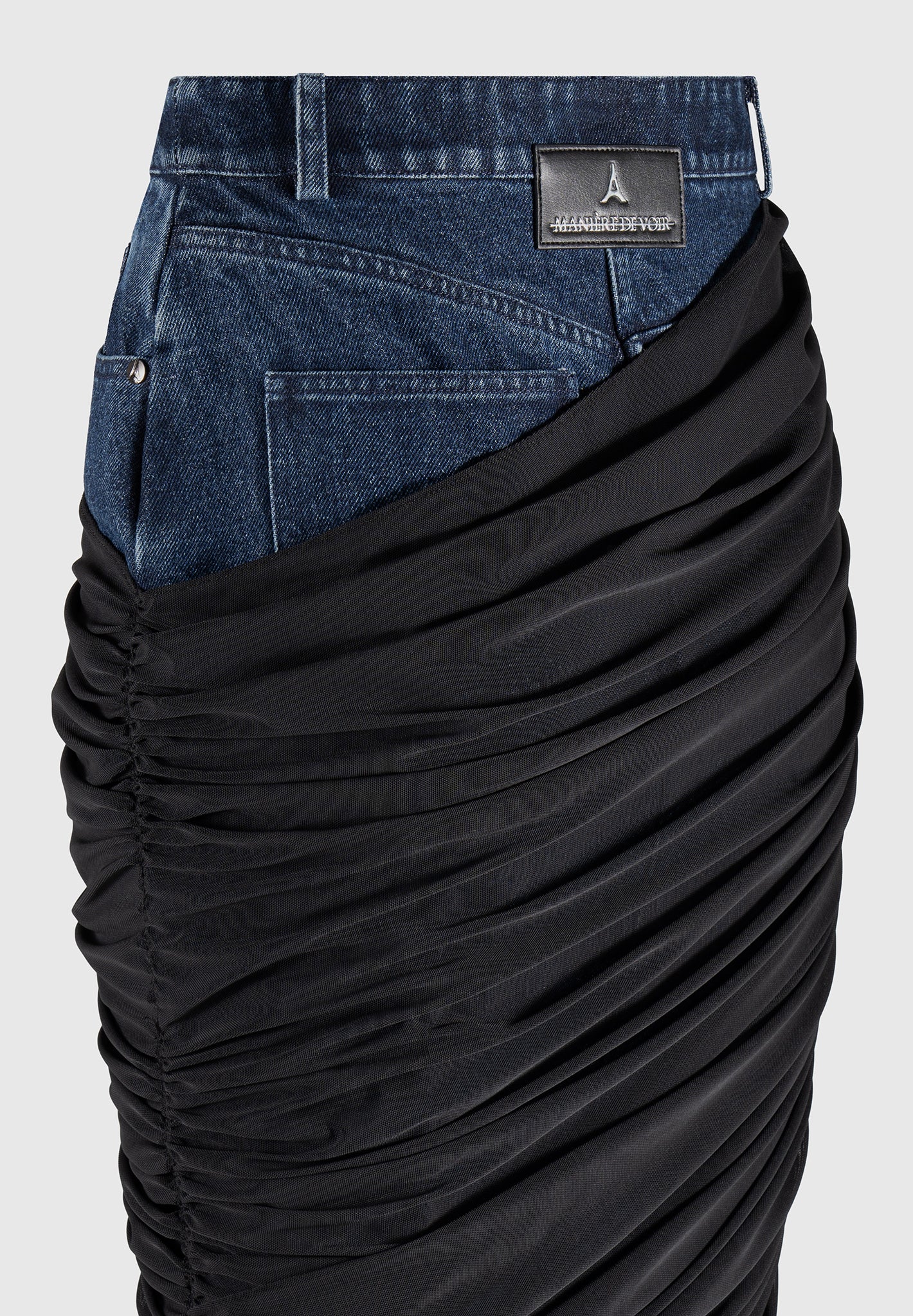 Draped Mesh Denim Maxi Skirt - Indigo - Image 6