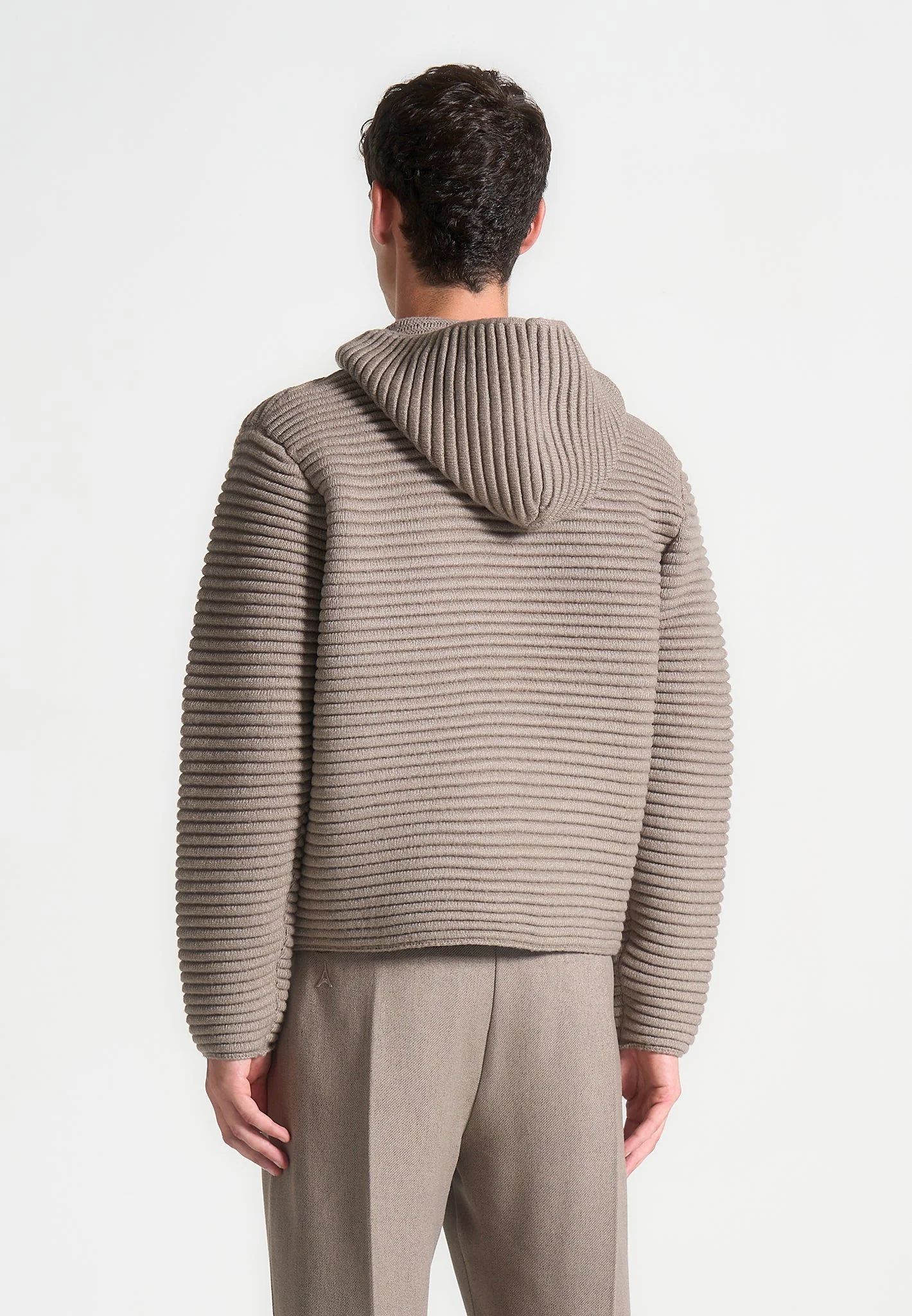 Eden - Unisex Ribbed Knit Zip Up Hoodie - Taupe - Image 6