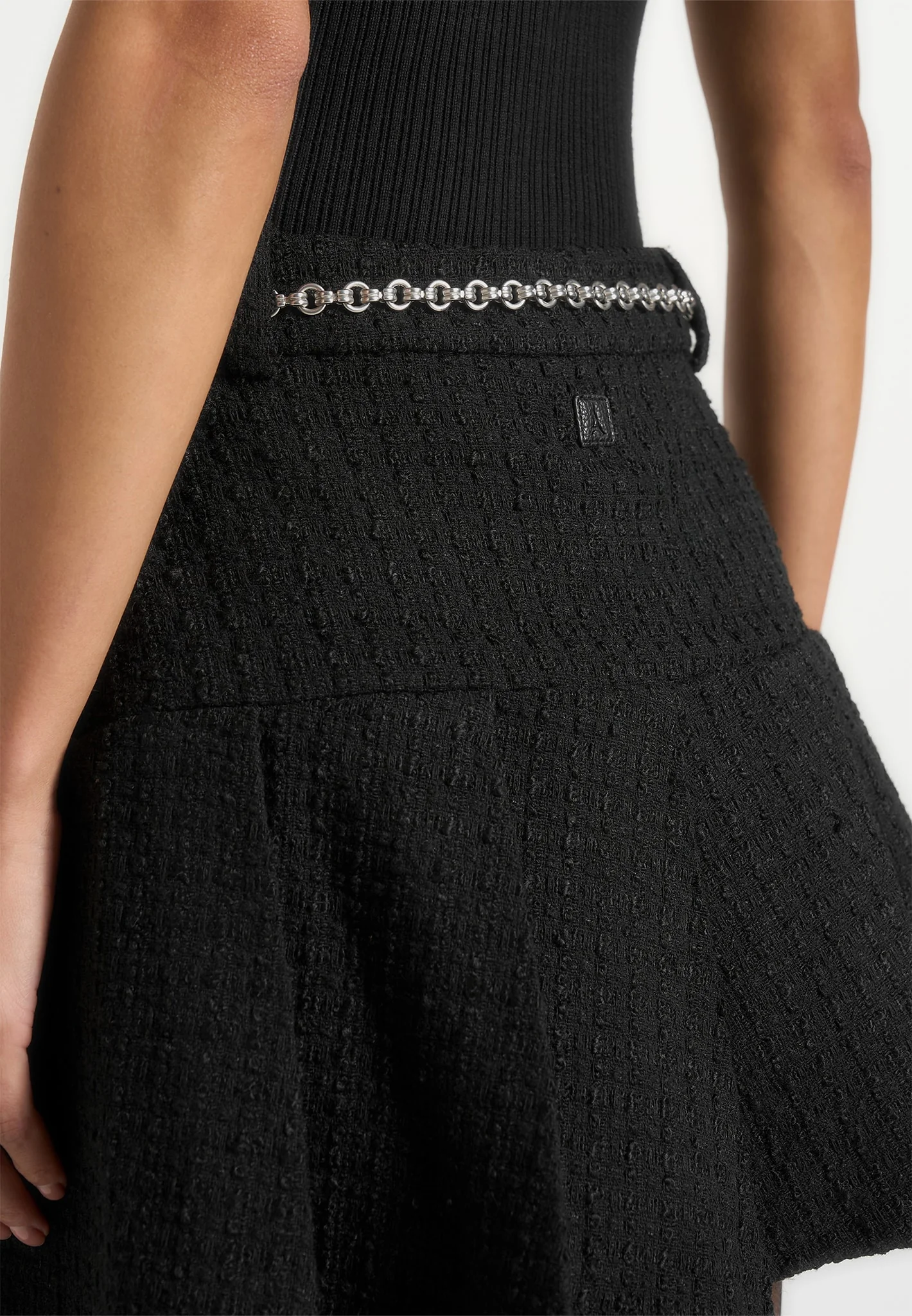 Edith - Tweed Pleated Skort With Chain - Black - Image 4