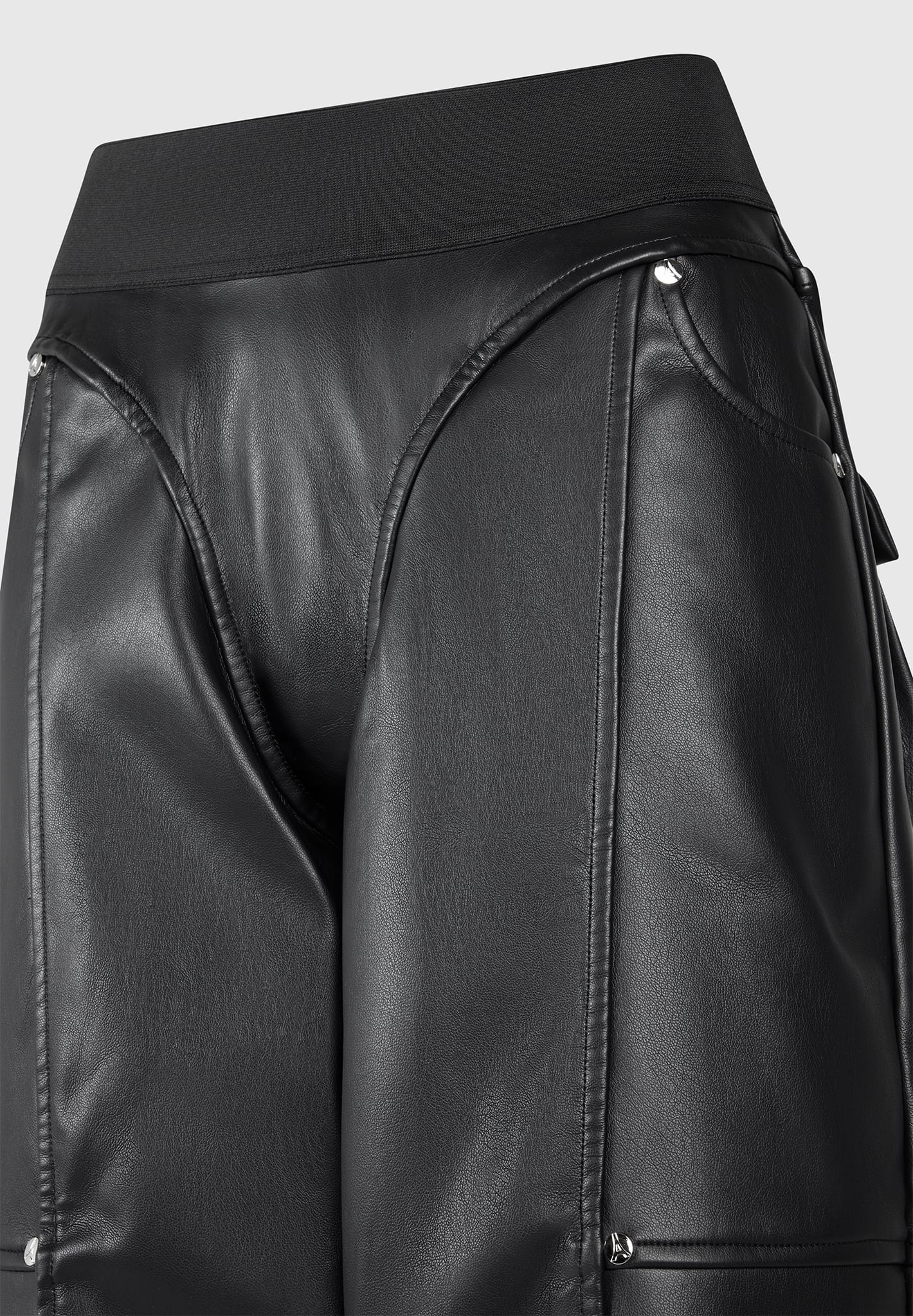 Elasticated Waist Leather Cargo Trousers - Black - Image 7