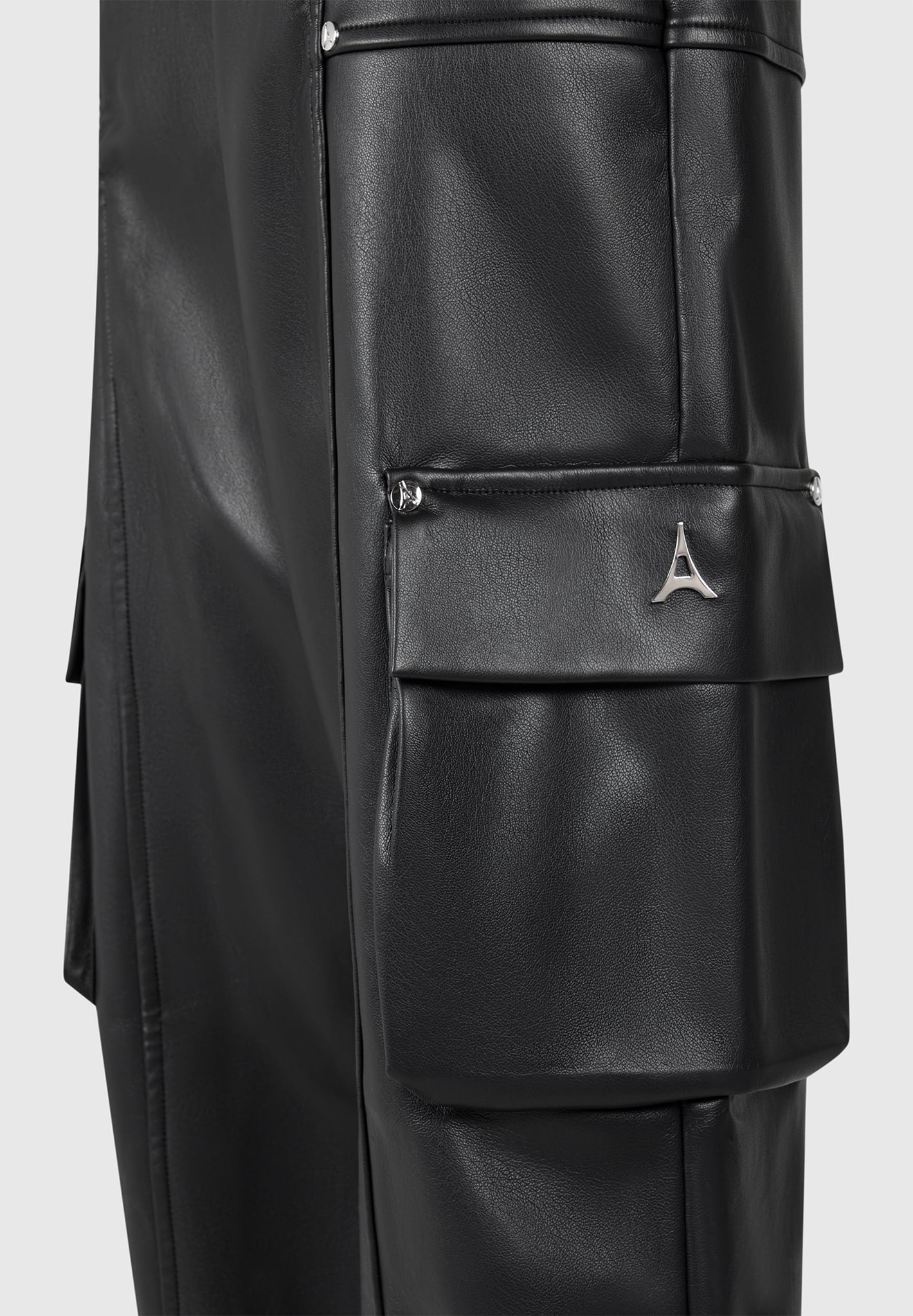 Elasticated Waist Leather Cargo Trousers - Black - Image 8