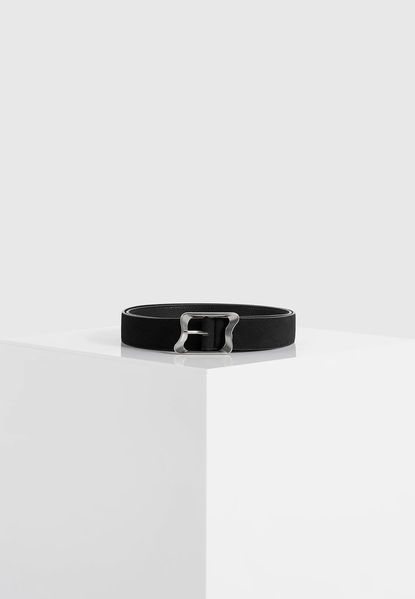 Eleanor - Suede & Leather Statement Buckle Belt - Black - Image 3