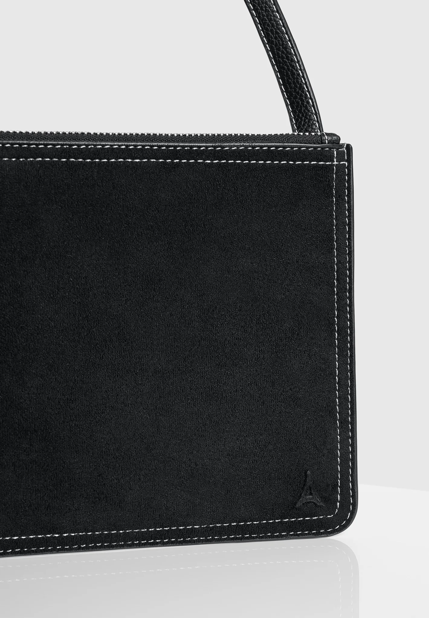 Elio - Suede Contrast Stitch Crossbody Bag - Black - Image 6