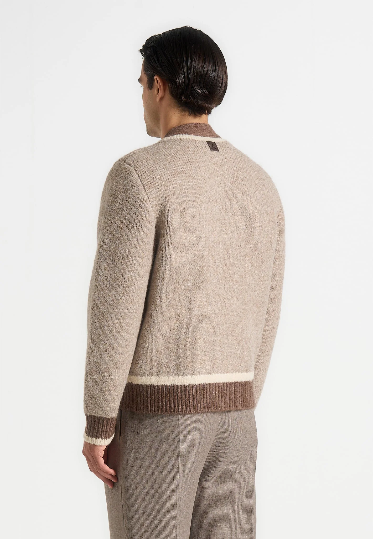 Elon - Wool Knit Contrast Cardigan - Beige - Image 4