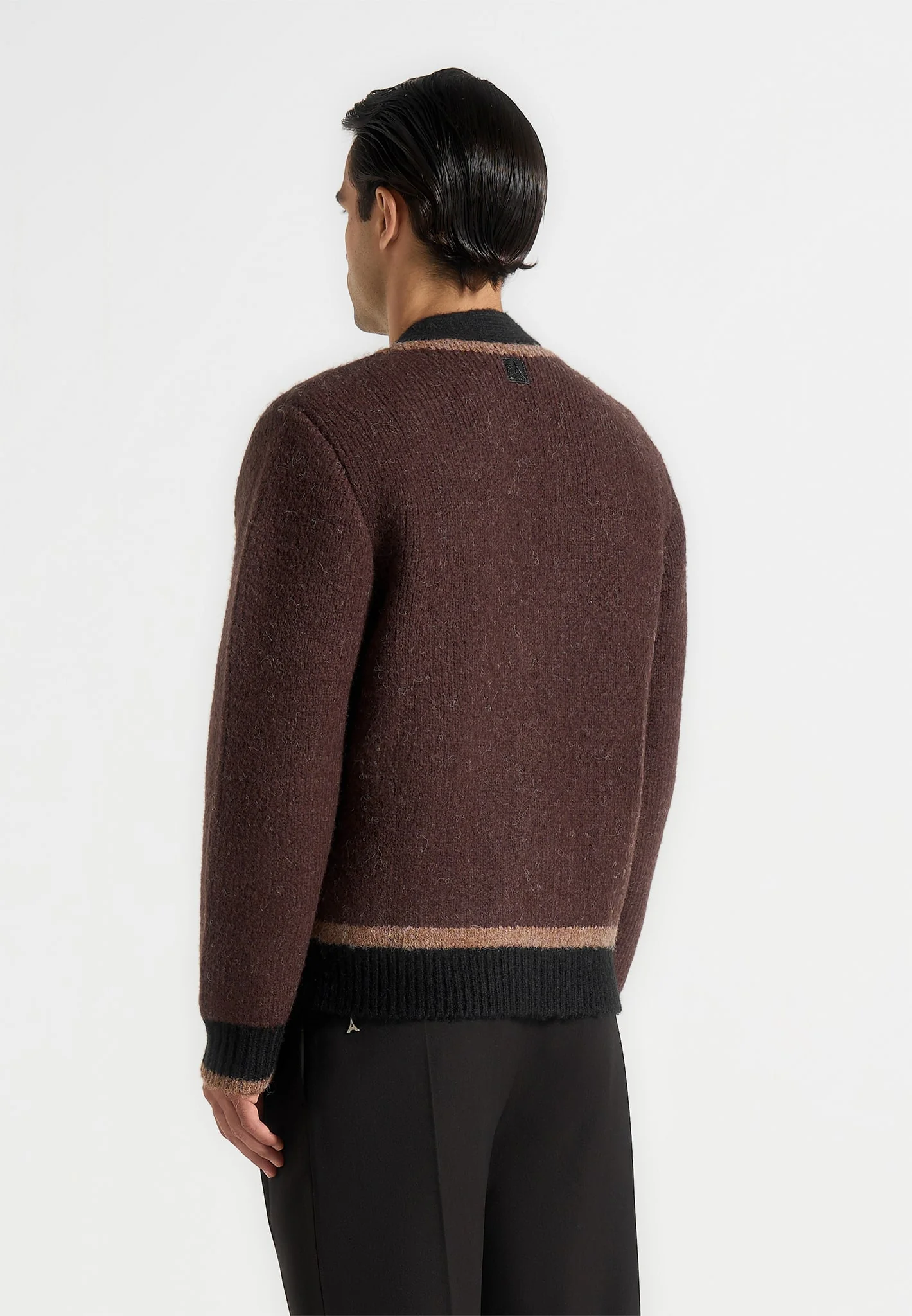 Elon - Wool Knit Contrast Cardigan - Brown - Image 4