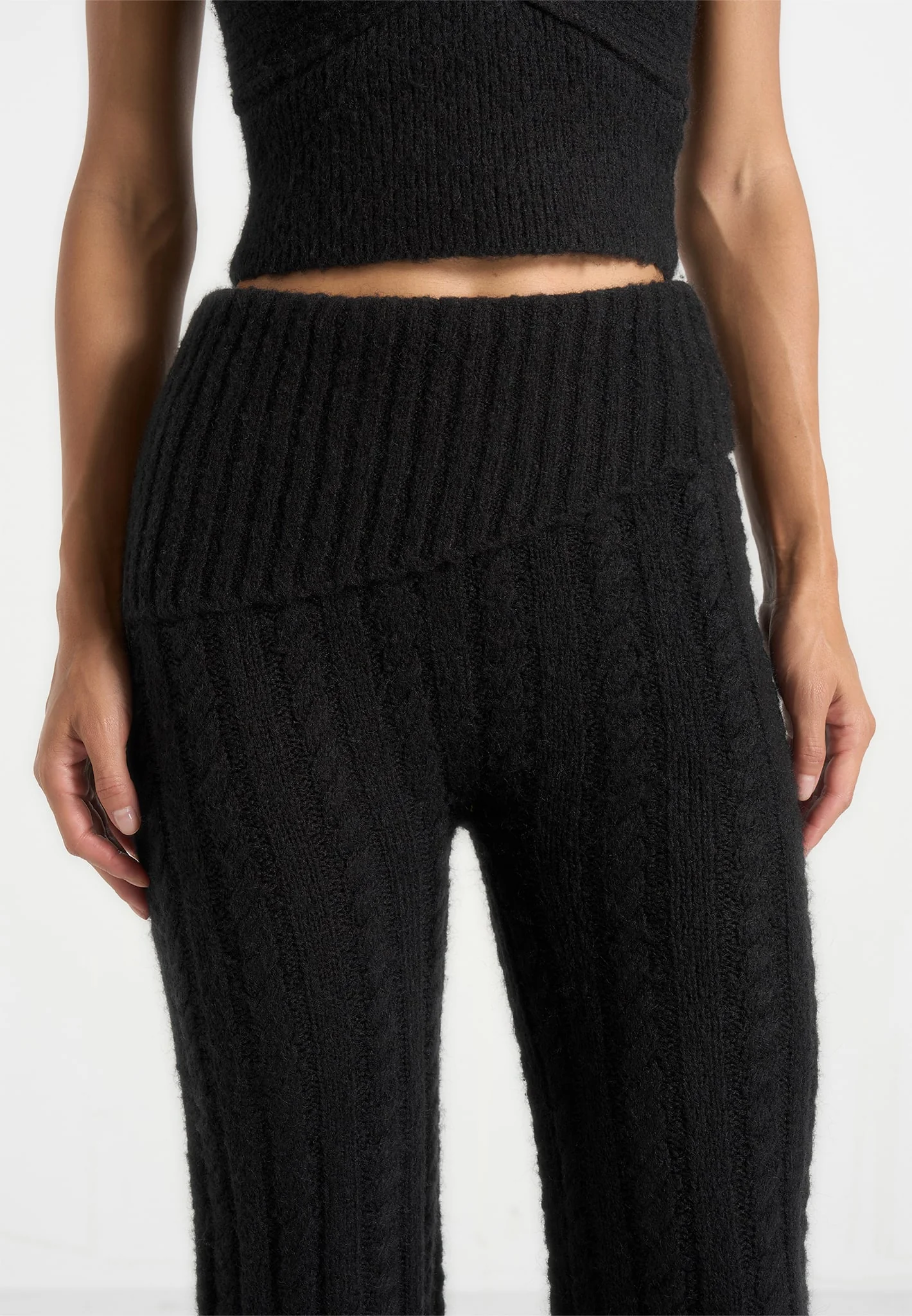 Elvy - Cable Knit Foldover Fit & Flare Bottoms - Black - Image 3