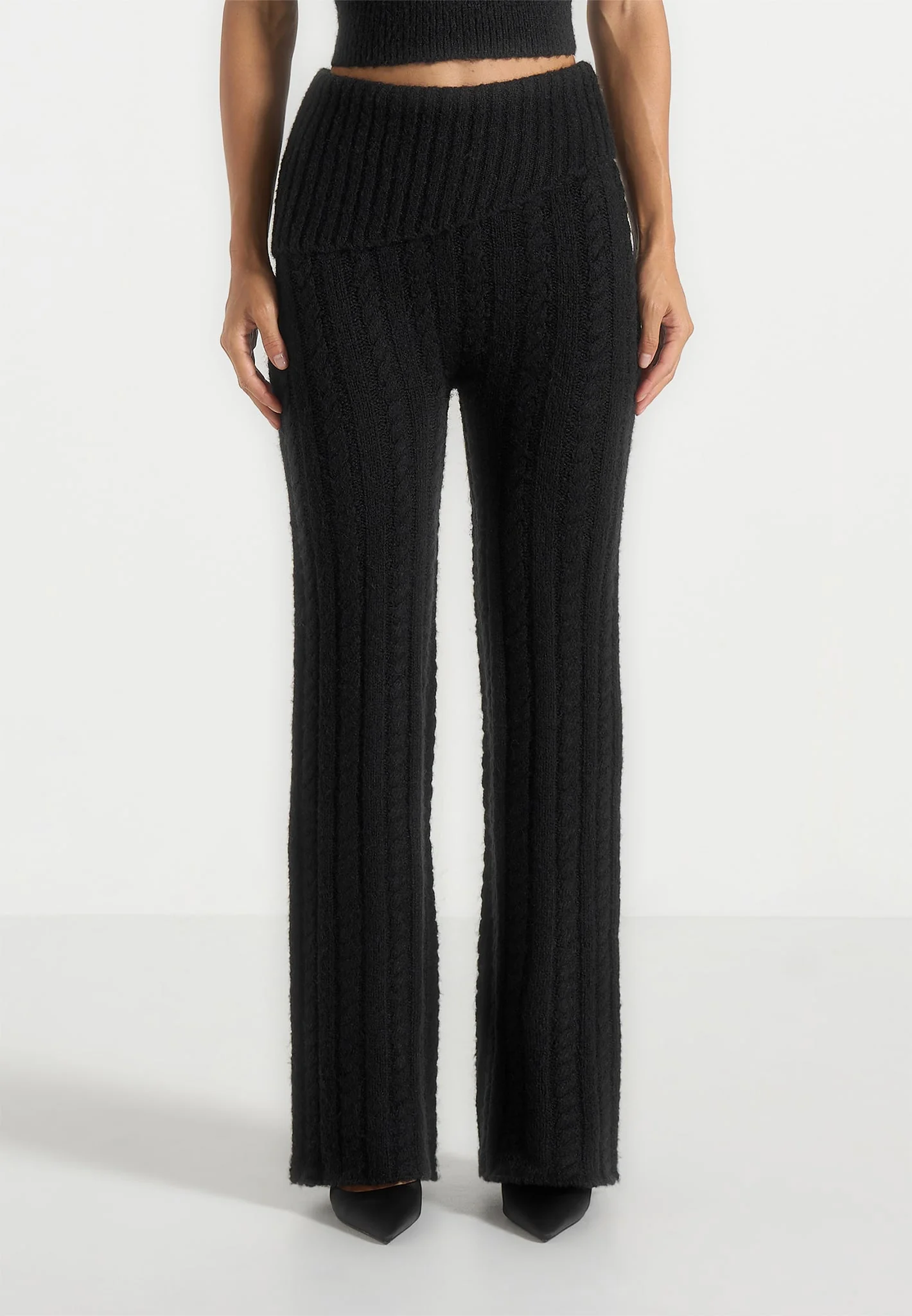 Elvy - Cable Knit Foldover Fit & Flare Bottoms - Black - Image 4