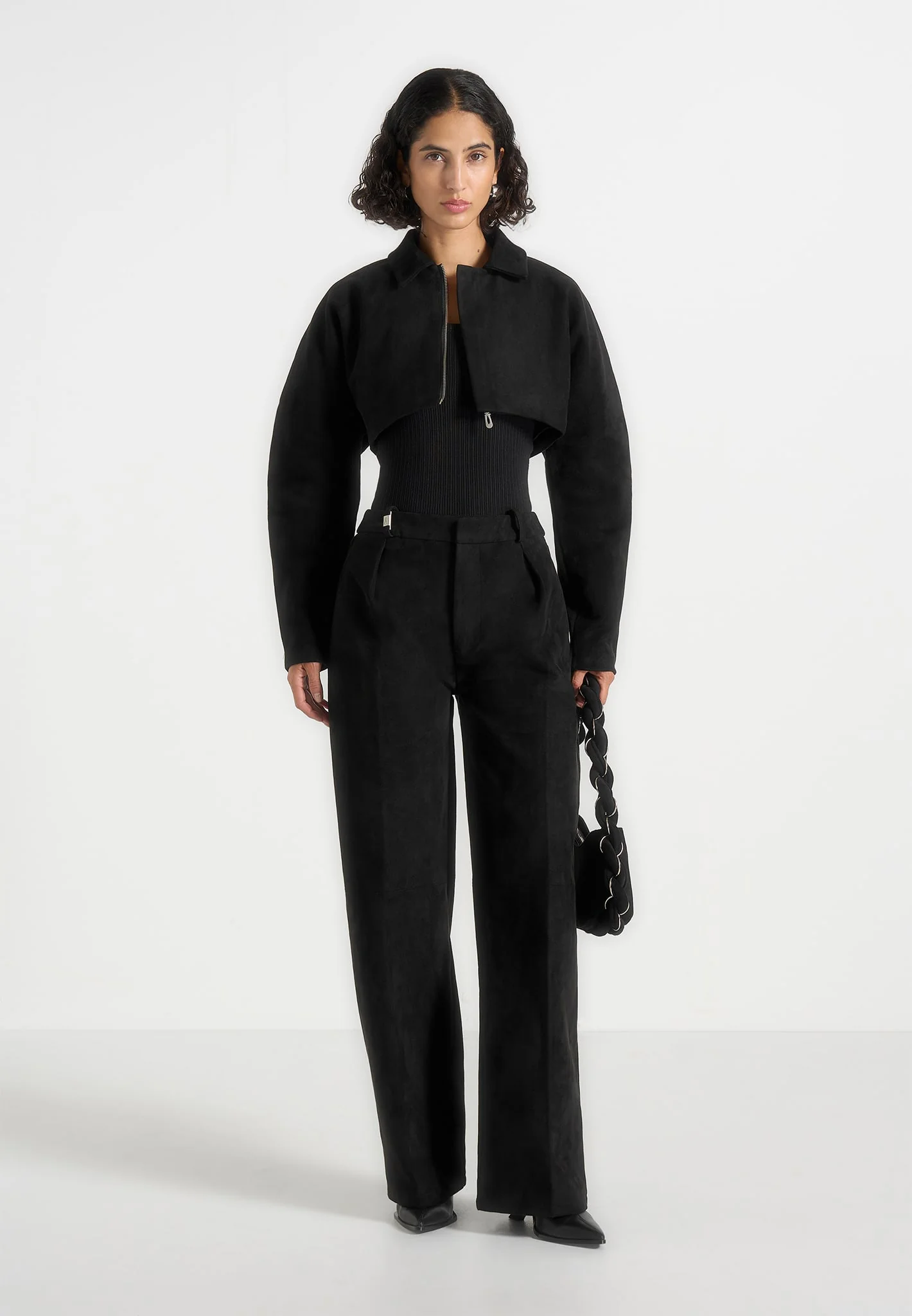 Elya - Suede Super Cropped Jacket - Black - Image 2