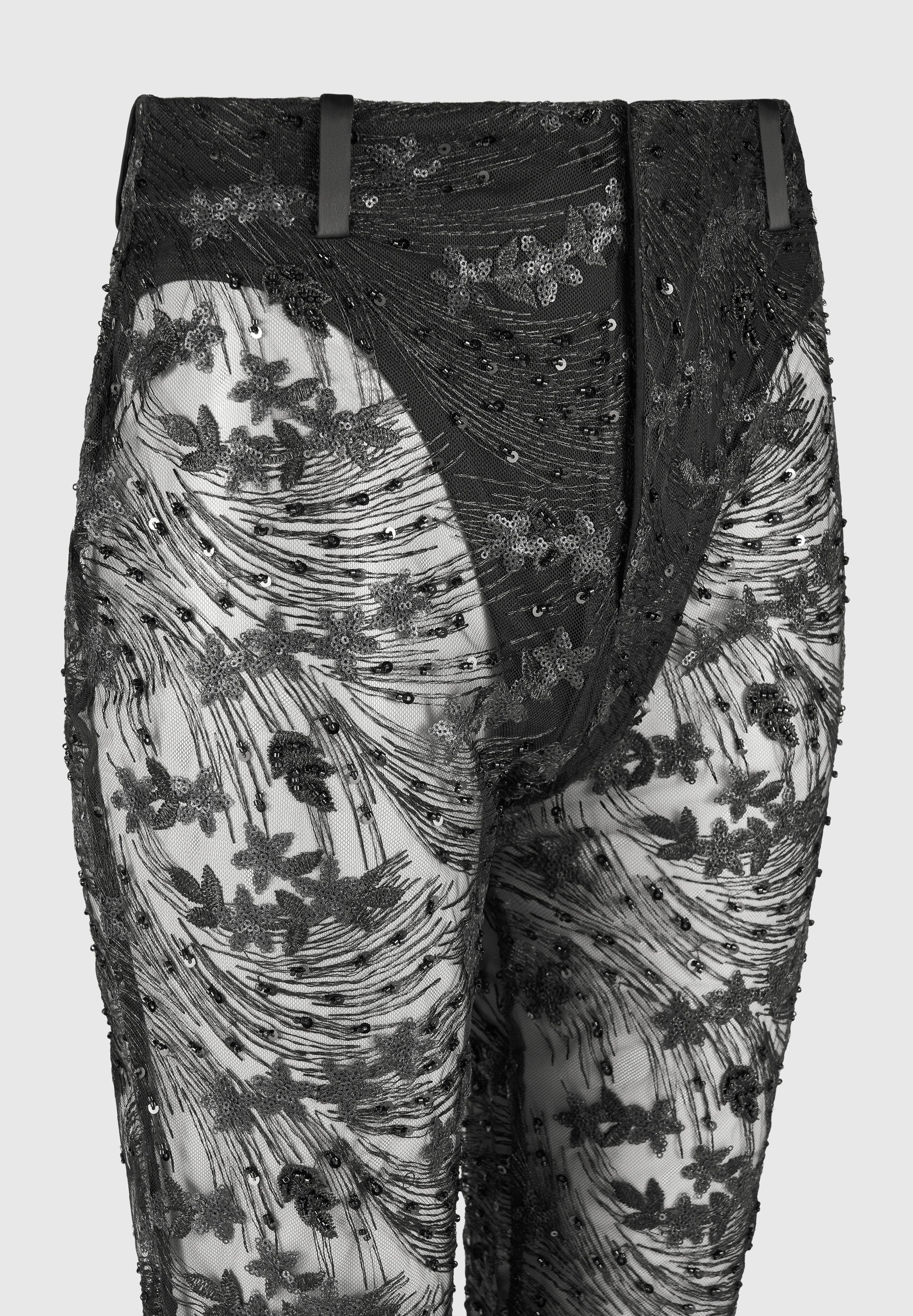 Embellished Lace Fit and Flare Trousers - Black - Image 7