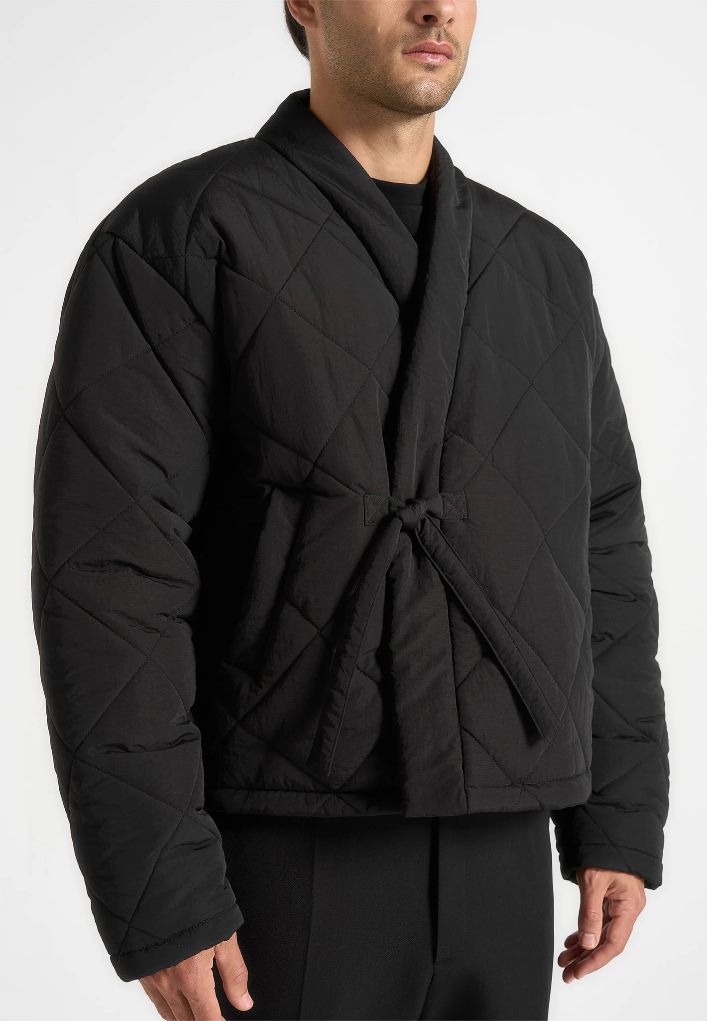 Emil - Kimono Quilted Wrap Puffer Jacket - Black - Image 3