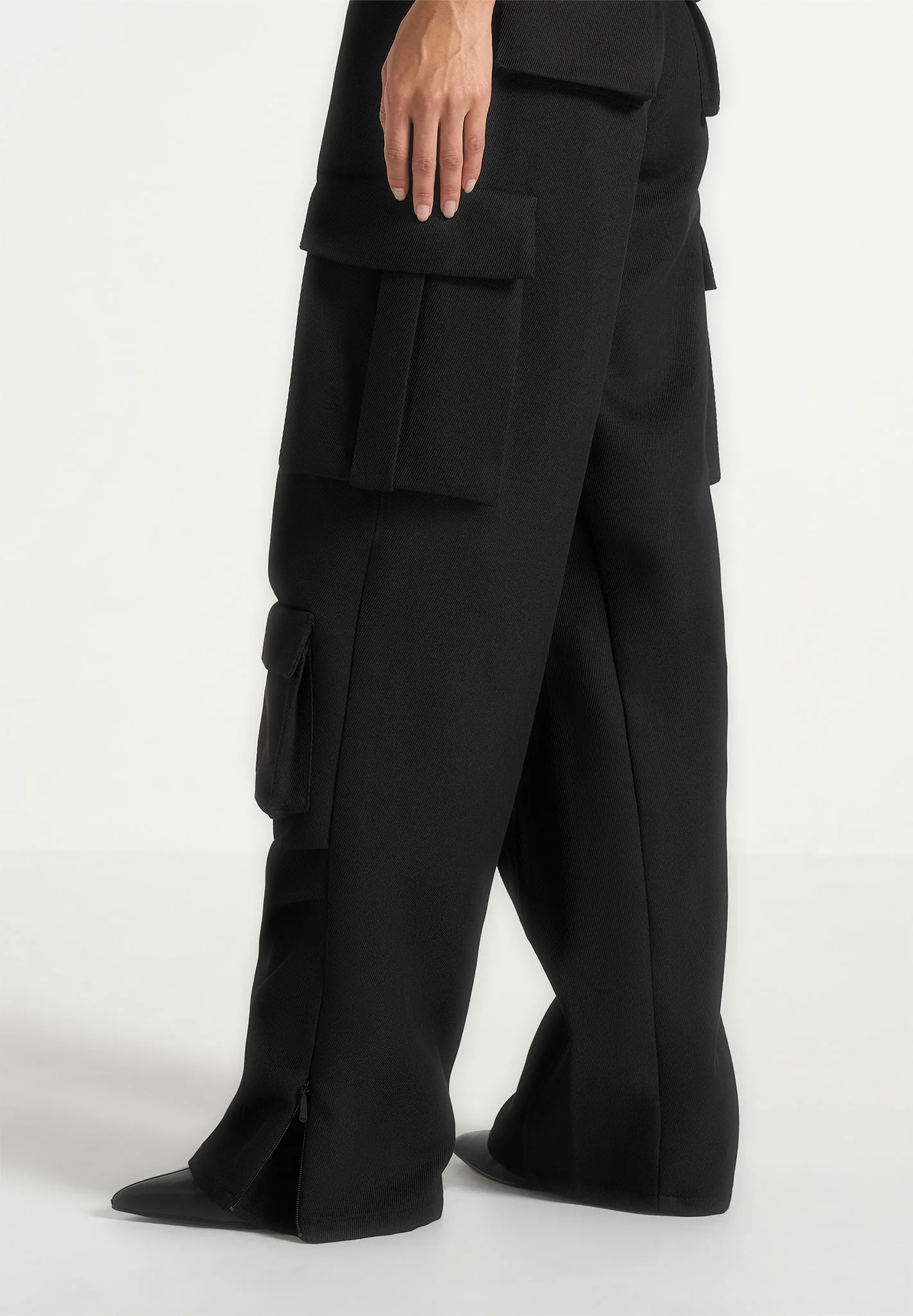 Emilie - Drill High Waisted Cargo Pants - Black - Image 3