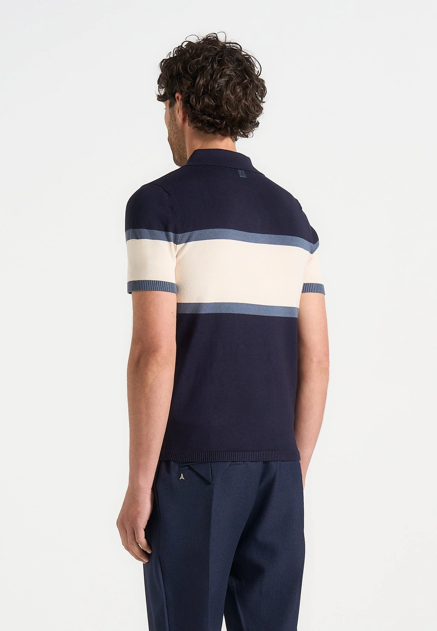 Enzo - Colour Block Polo Top - Navy - Image 3