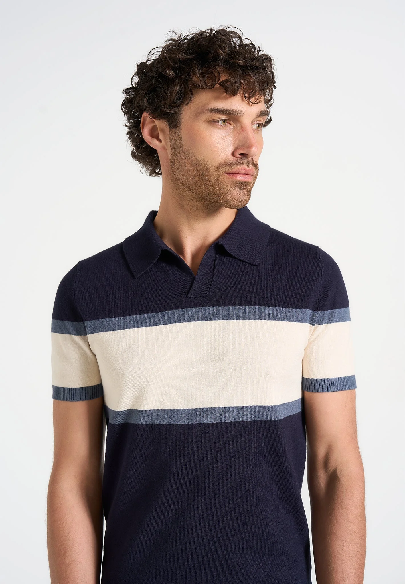 Enzo - Colour Block Polo Top - Navy - Image 4