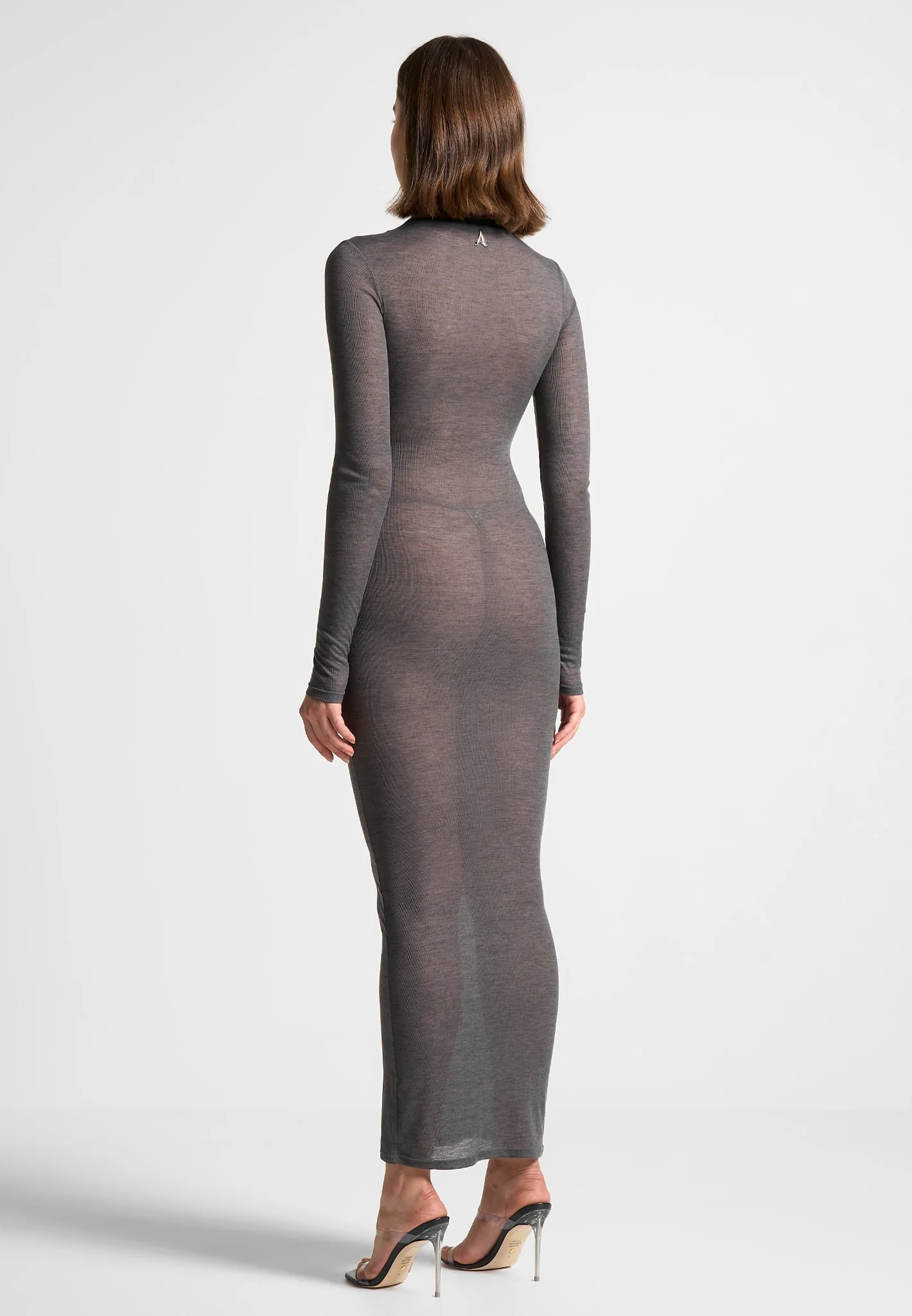Mock Neck Sheer Midaxi Dress - Grey - Image 3