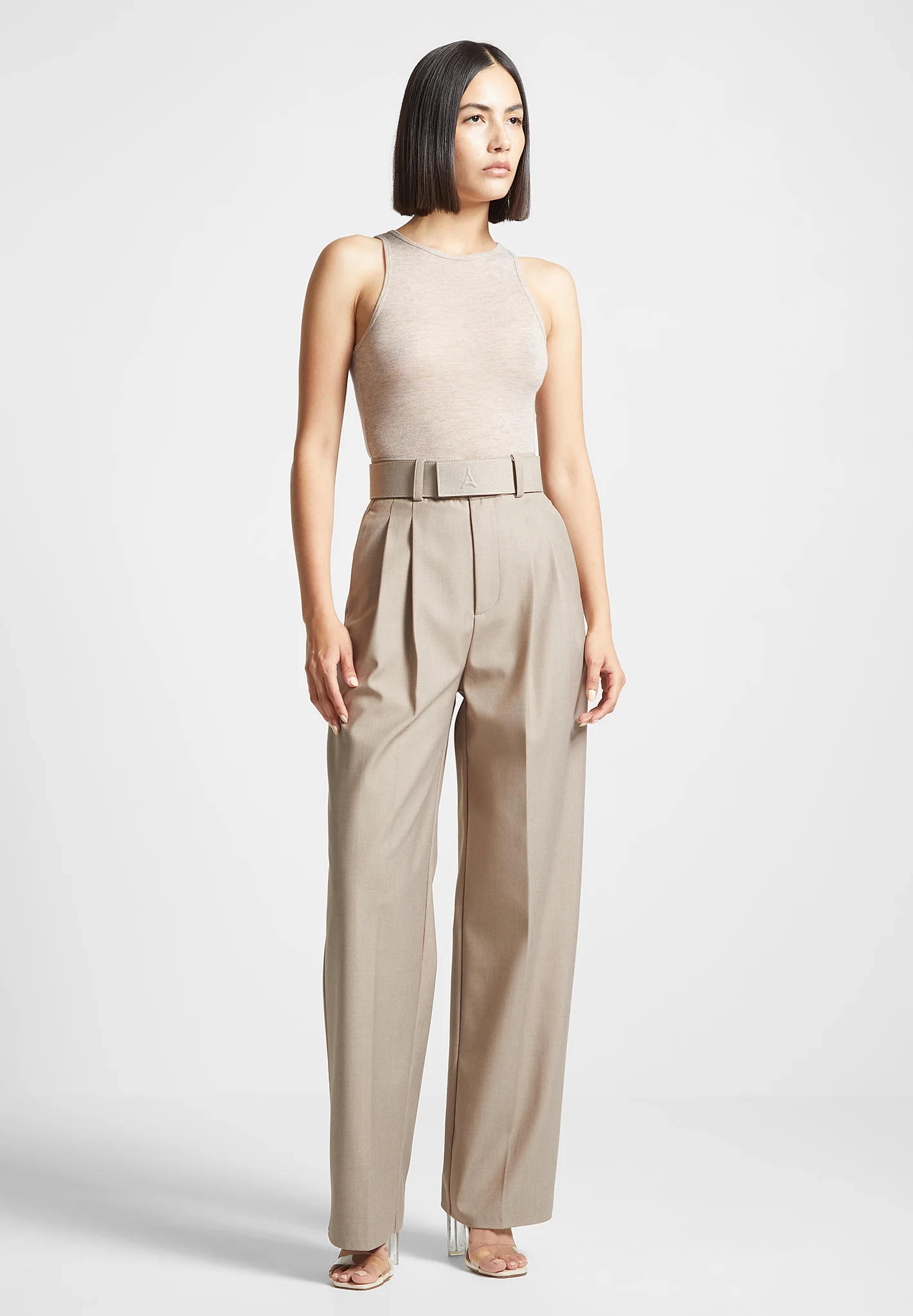 Sheer Racer Neck Bodysuit - Beige - Image 4
