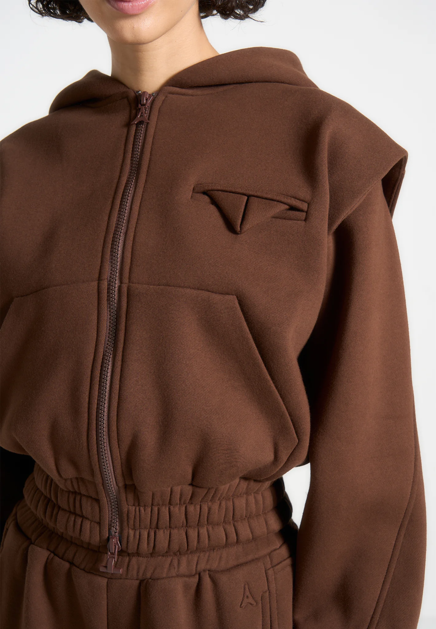 Louna - Wide Shoulder Zip Through Hoodie - Brown - Image 3