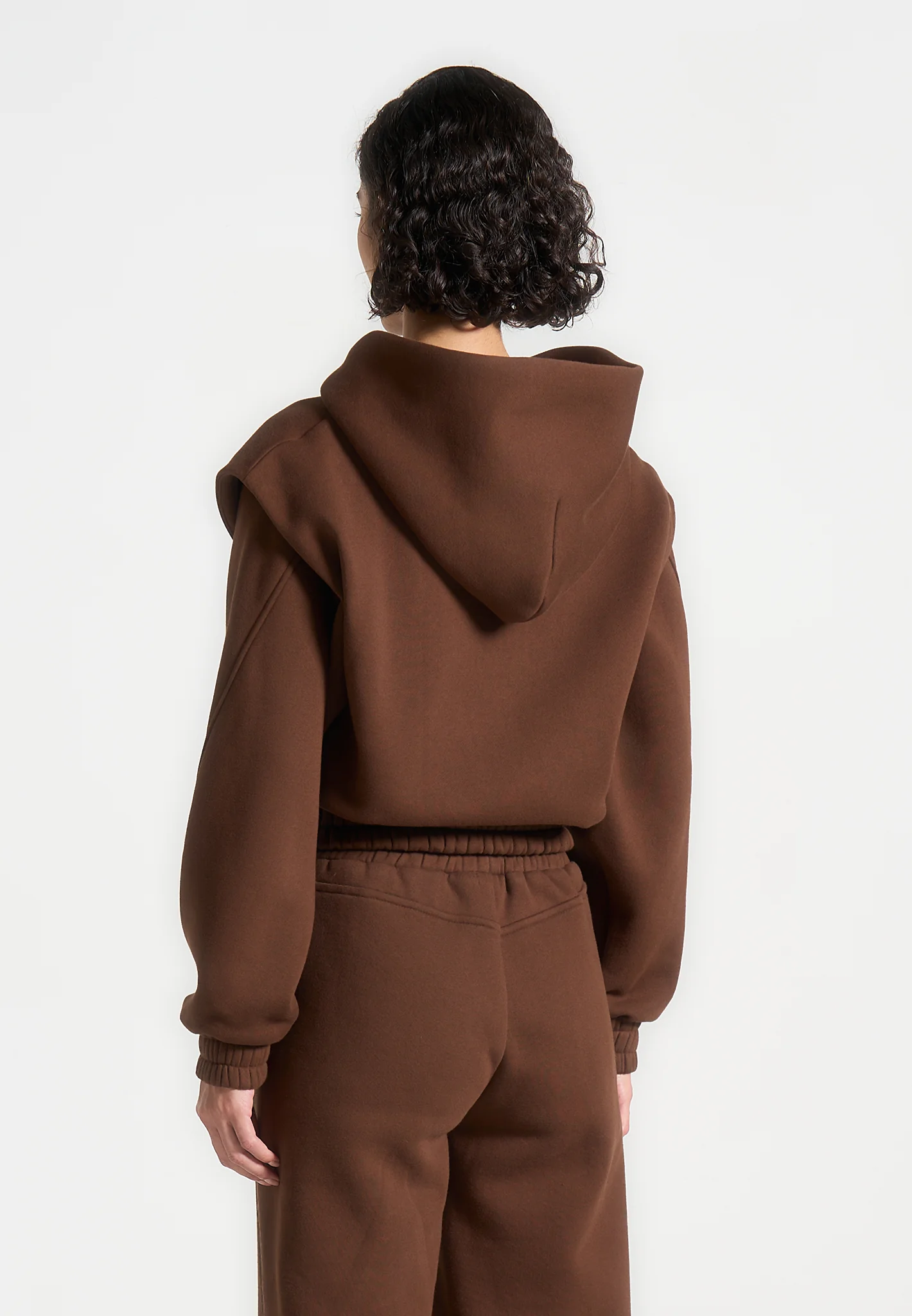 Louna - Wide Shoulder Zip Through Hoodie - Brown - Image 4