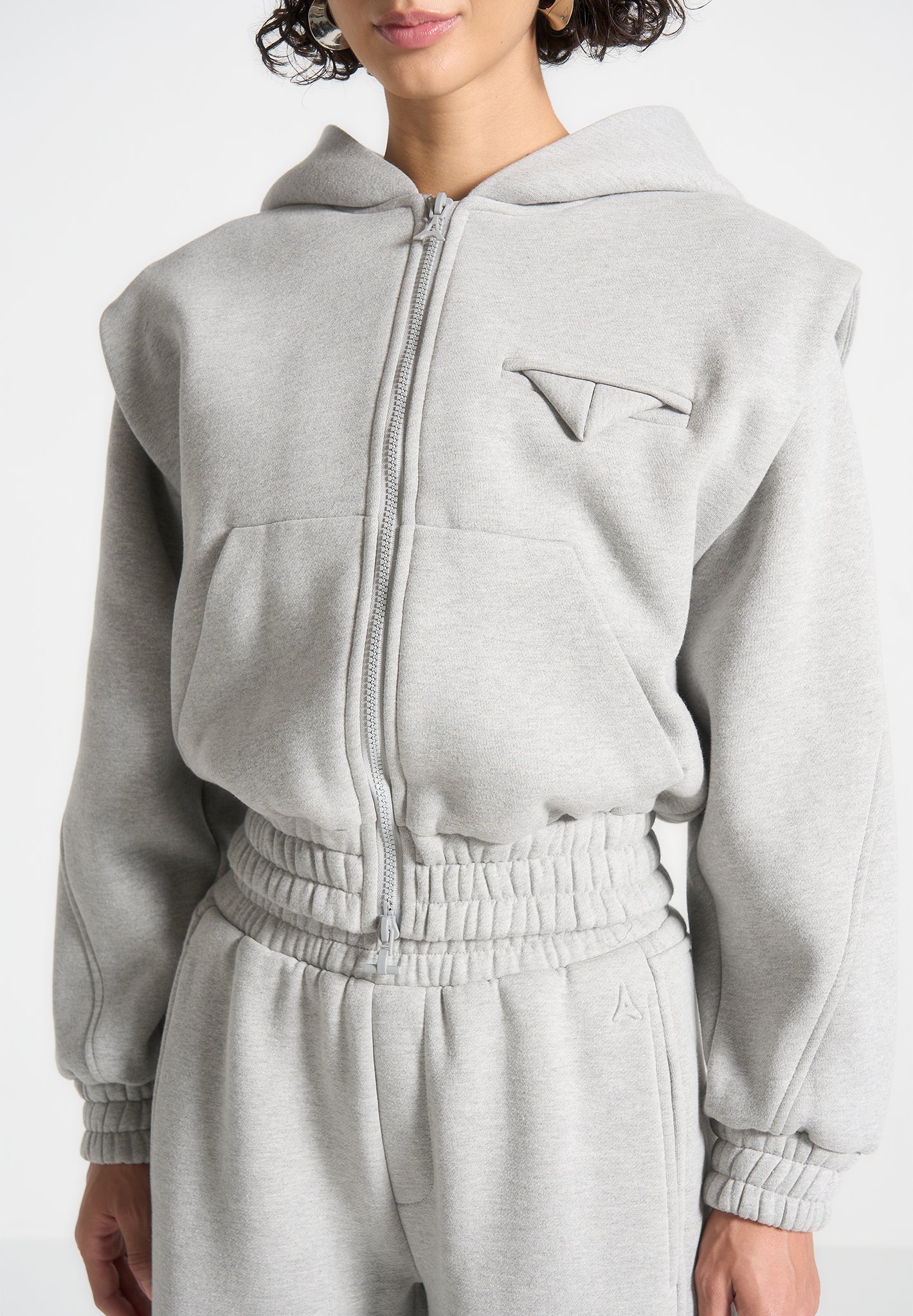 Louna - Wide Shoulder Zip Through Hoodie - Grey - Image 3