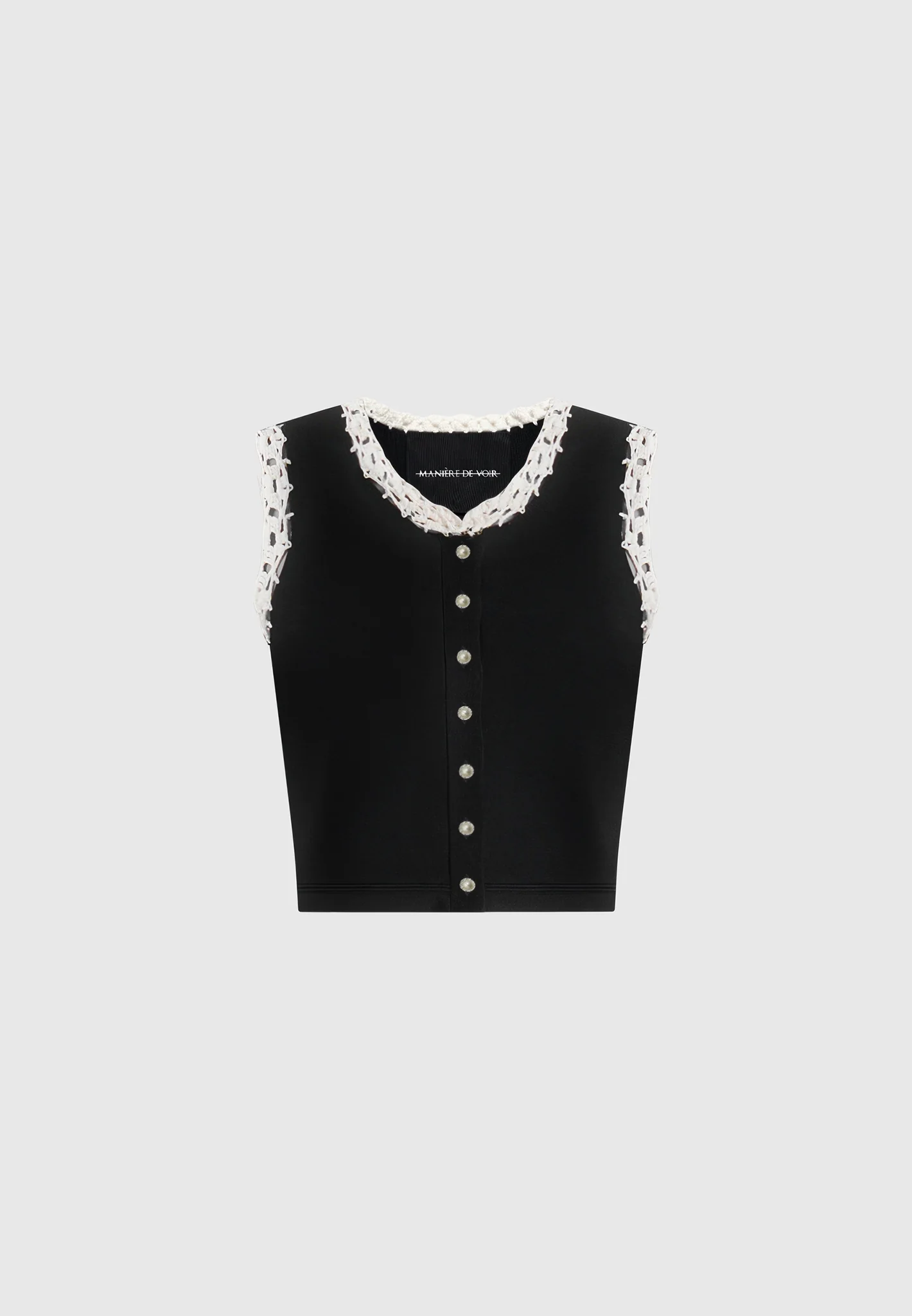 Evelyn - Crochet Frill Crop Top - Black - Image 5