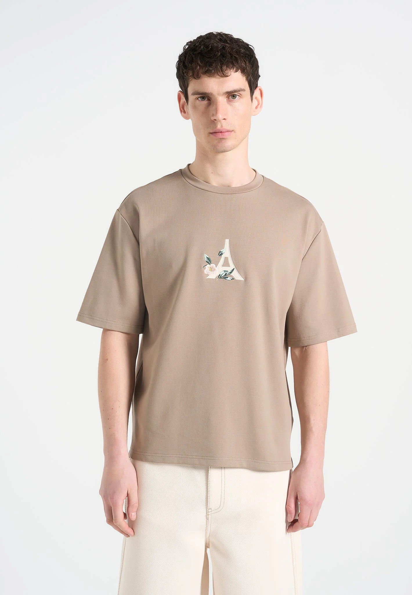 Thierry - Floral Eiffel Cotton T-Shirt - Taupe