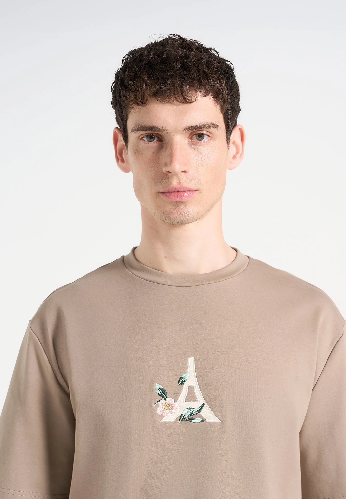 Thierry - Floral Eiffel Cotton T-Shirt - Taupe - Image 3