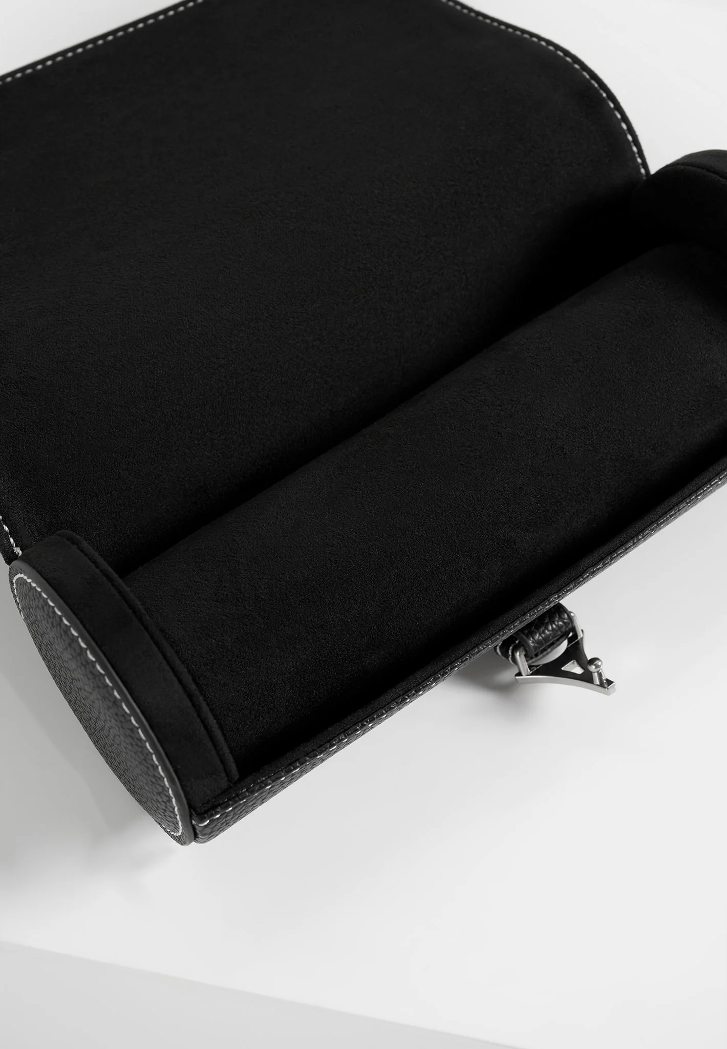 Fred - Pebbled Leather Contrast Stitch Watch Roll - Black - Image 2