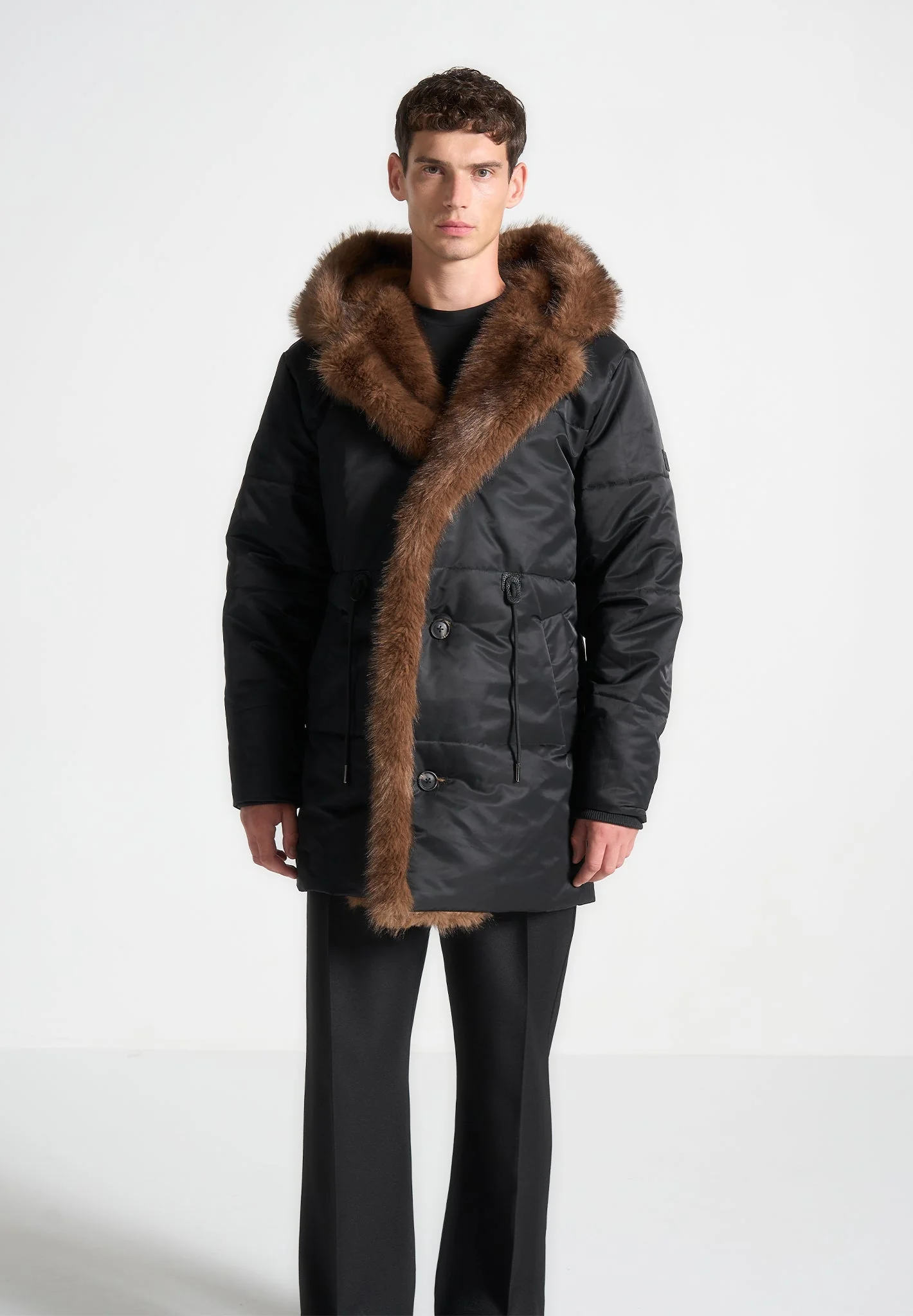 Fur Lined Parka Jacket - Black - Image 2