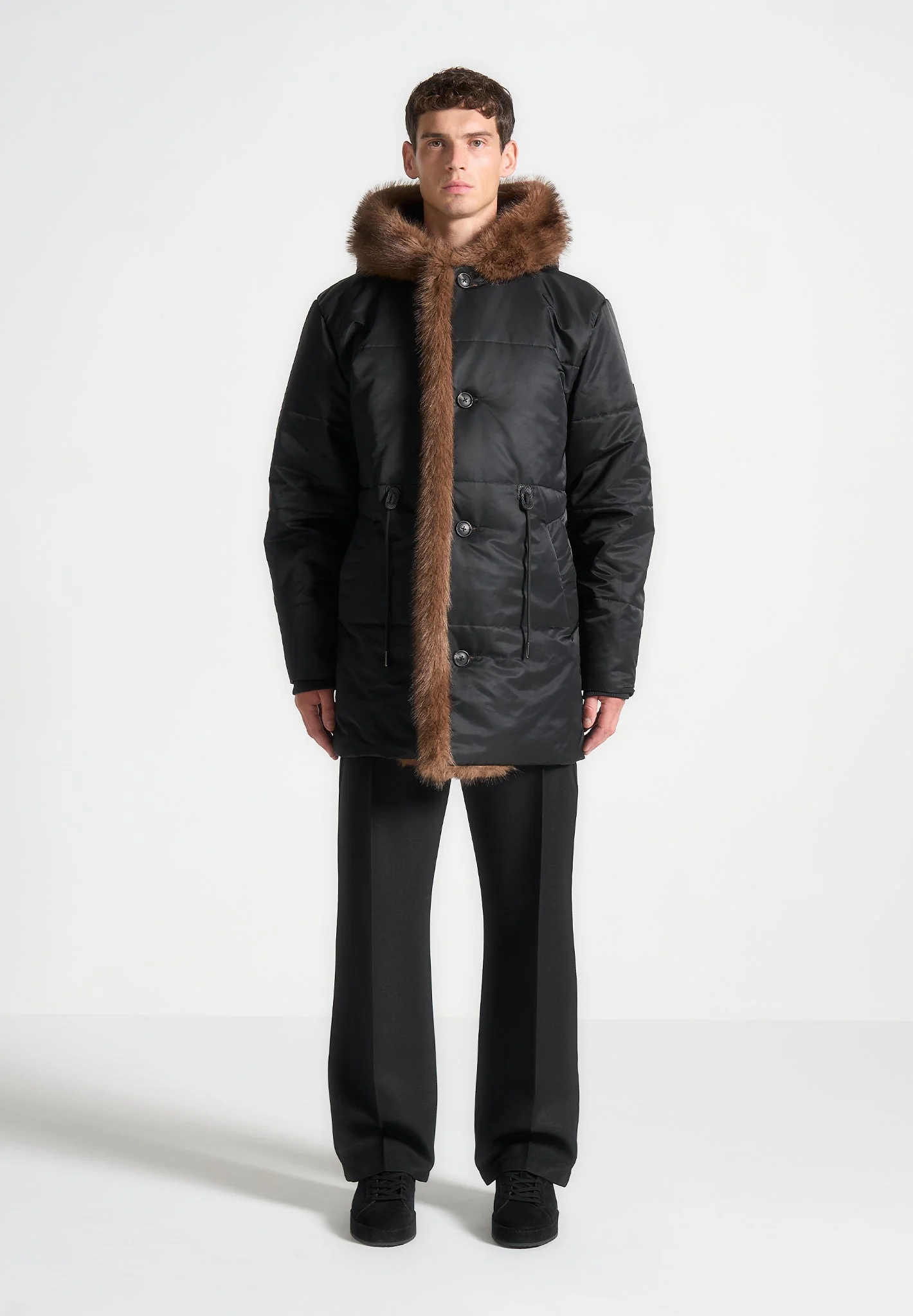 Fur Lined Parka Jacket - Black - Image 4