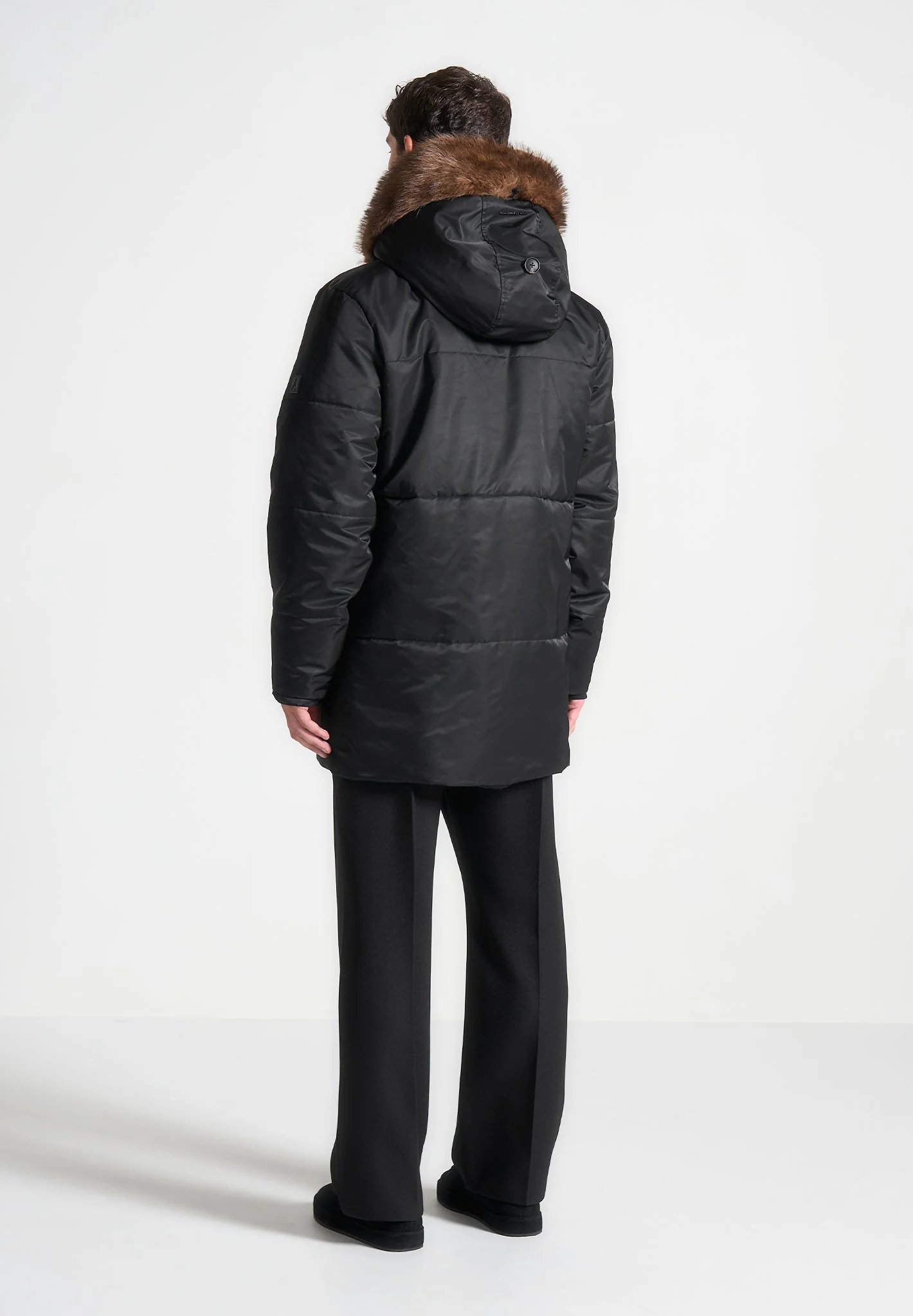 Fur Lined Parka Jacket - Black - Image 5