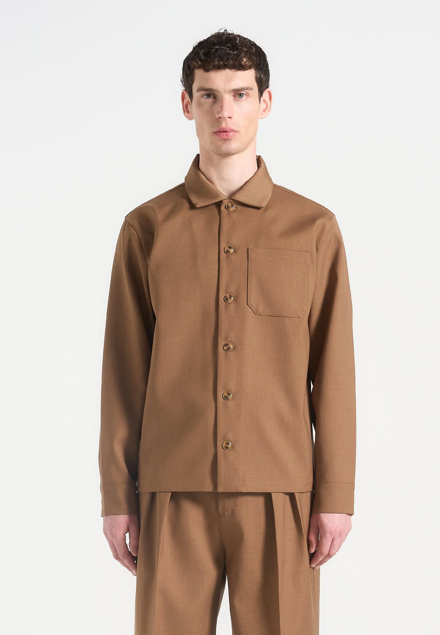 Valentin - Hatched Tailored Overshirt - Fawn - Image 2
